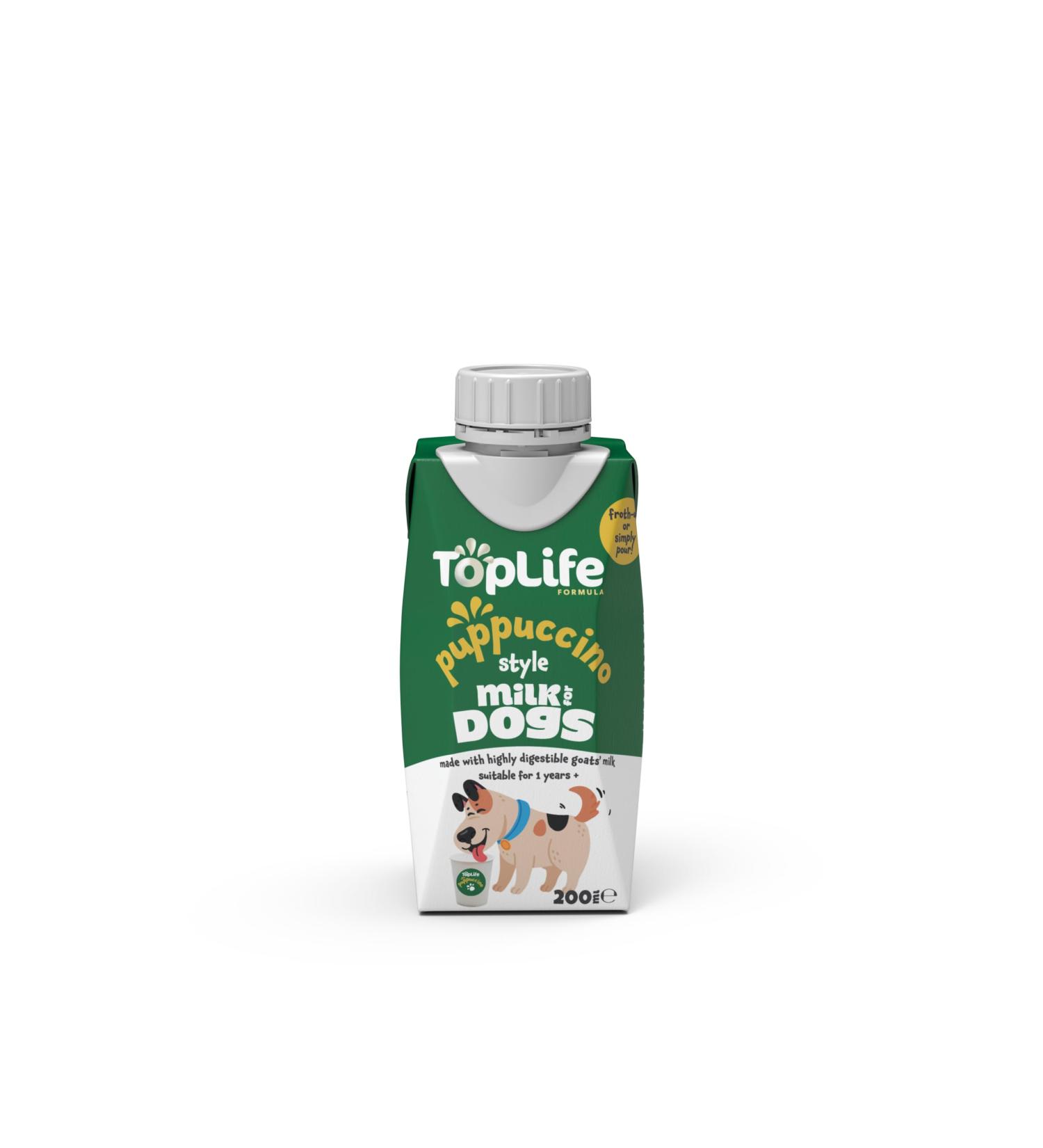 200ml TopLife Puppuccino Style Milk For Dogs (over 12 months old) froth up or simply pour Goats Milk - Buy Online on GoSupps.com