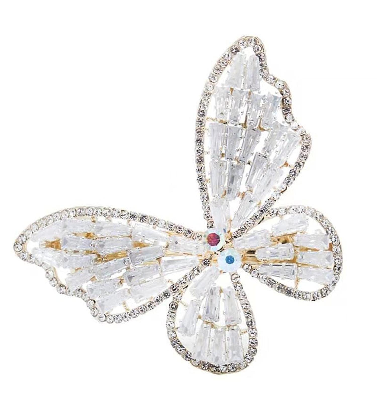 Rhinestone Butterfly Gold Hair Barrette | Zircon Hair Clip for Women | Fashion Hair Grip - Buy Online on GoSupps.com