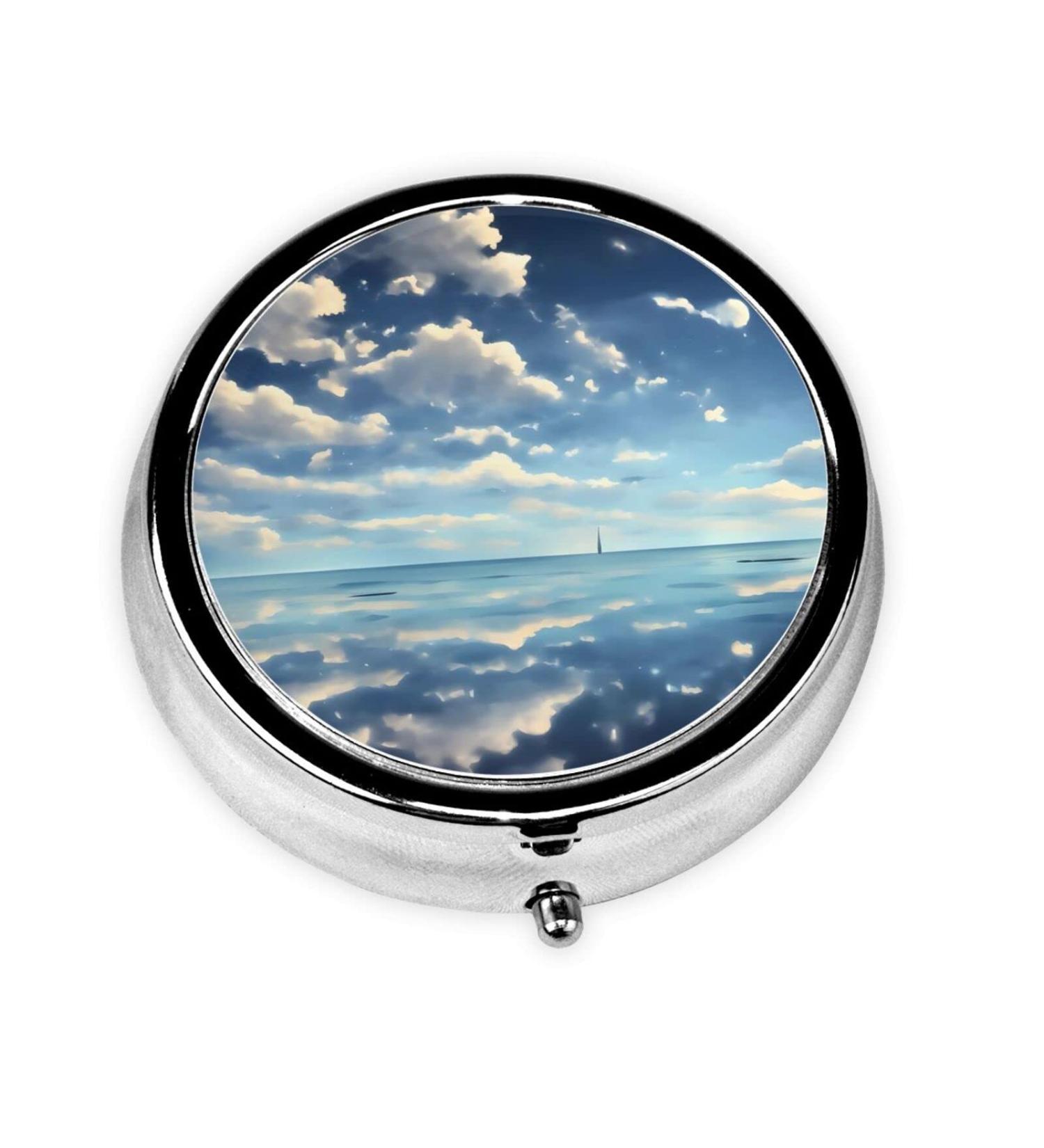 White Clouds Over The Sea Round Pill Box Organizer - 3 Compartment Portable Travel Pill Box for International Shipping - Buy Online on GoSupps.com