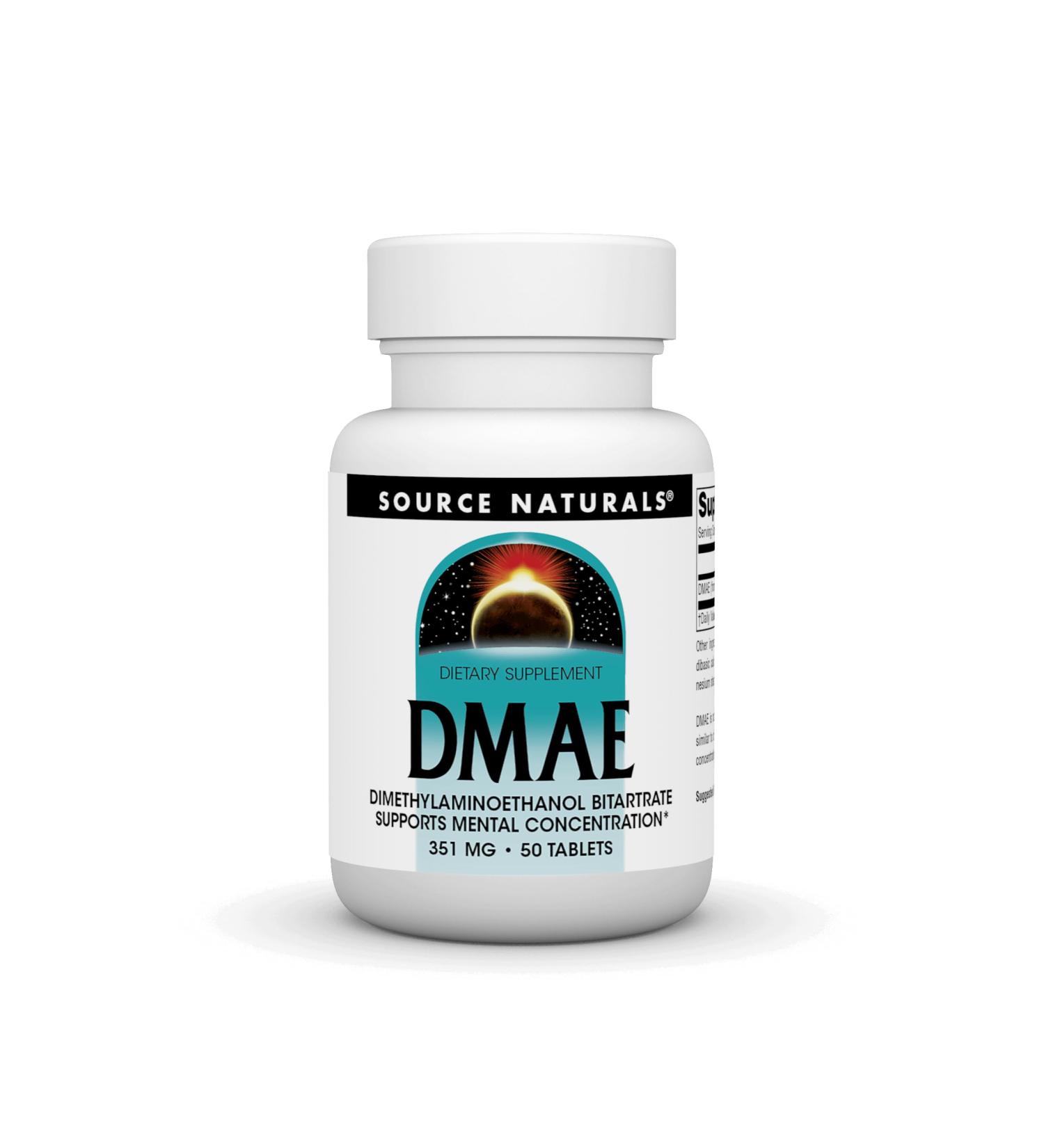 Source Naturals DMAE - Dimethylaminoethanol Bitartrate for Enhanced Mental Concentration - 50 Tablets | International Shipping Available - Buy Online on GoSupps.com