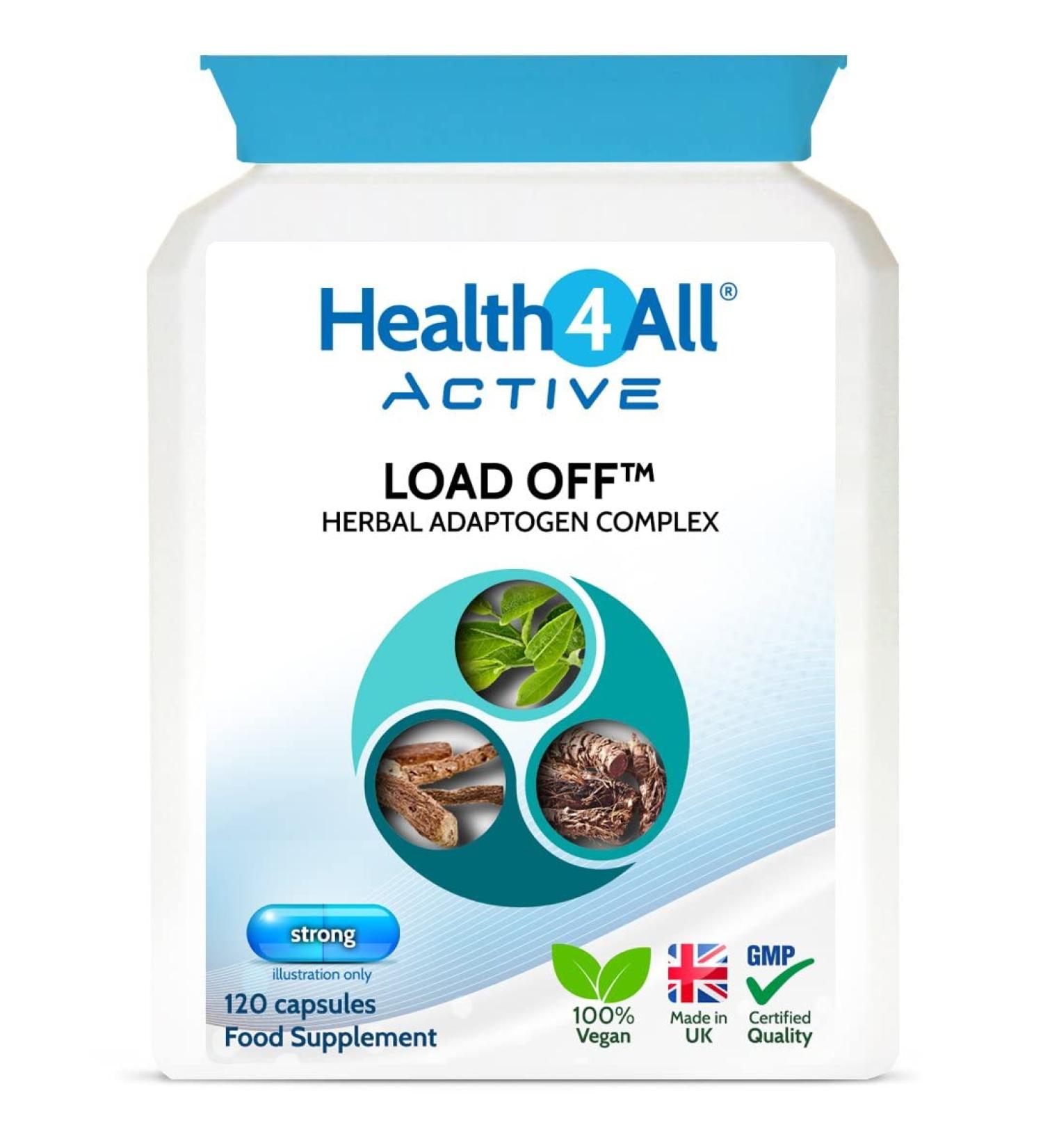 Health4All Load Off Adaptogen Complex 120 Capsules - Anxiety & Stress Support Supplement with Ashwagandha, Rhodiola & L-Theanine - Vegan Friendly - 120 Count - Buy Online on GoSupps.com