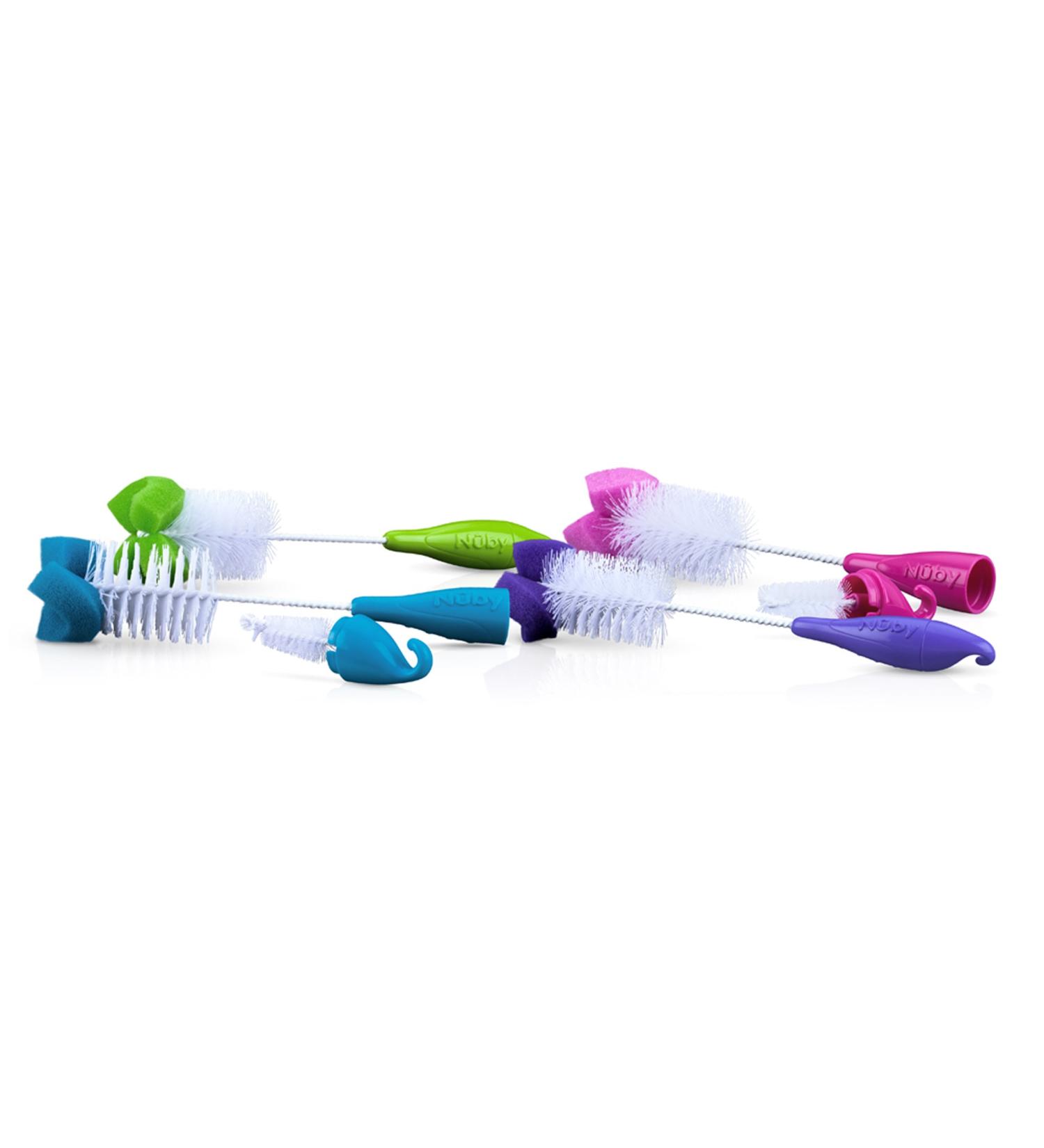 Nuby 2-Pack Bottle and Nipple Brush with Sponge Tip - Fuchsia/Purple (2 Count) - Buy Online on GoSupps.com