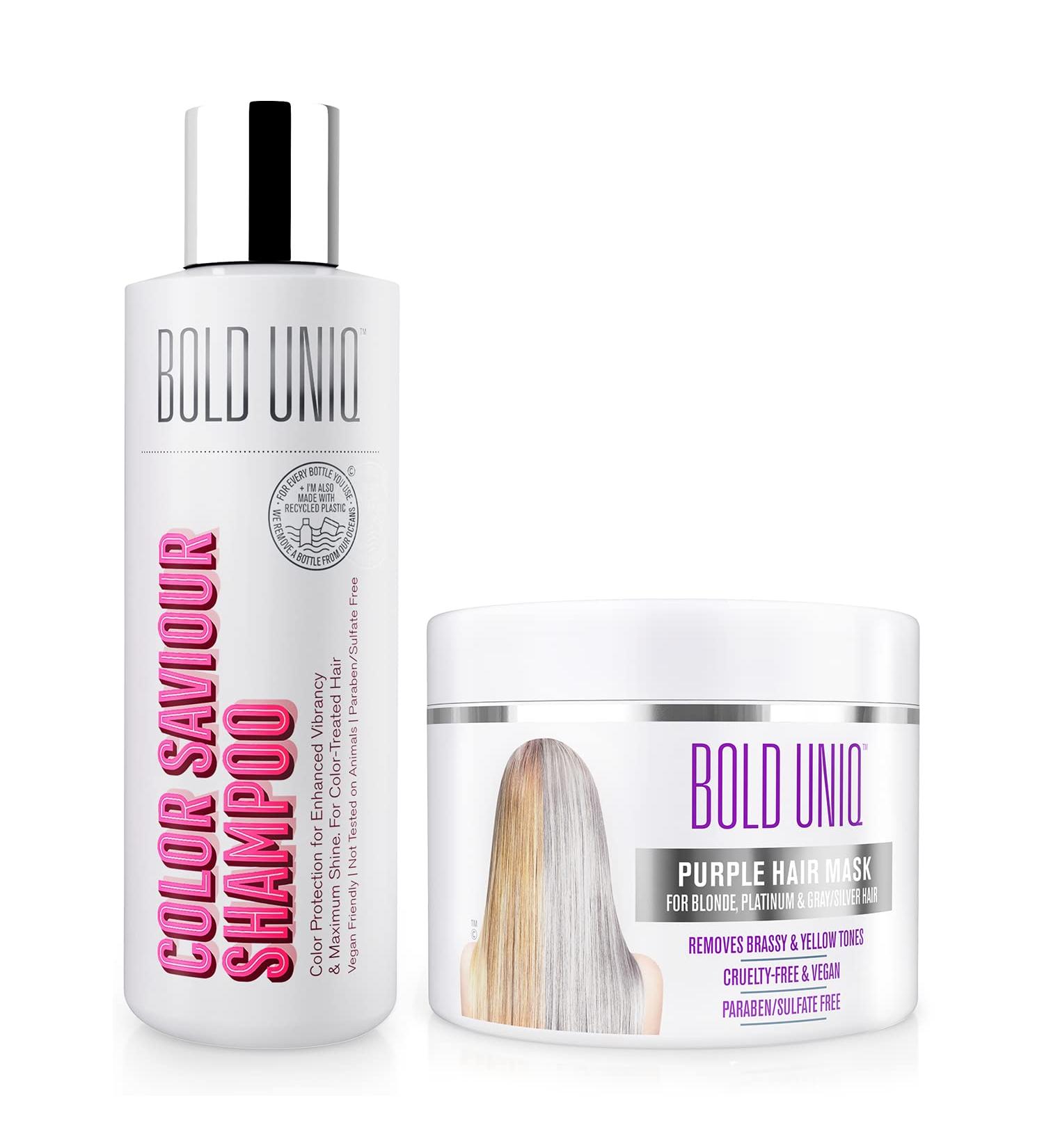 BOLD UNIQ Purple Hair Mask & Color Shampoo Bundle - Remove Yellow Tones, Condition Dry Hair - for Blonde, Platinum, Bleached, Silver, Gray, Ash Hair - Cruelty Free & Vegan - Buy Online on GoSupps.com