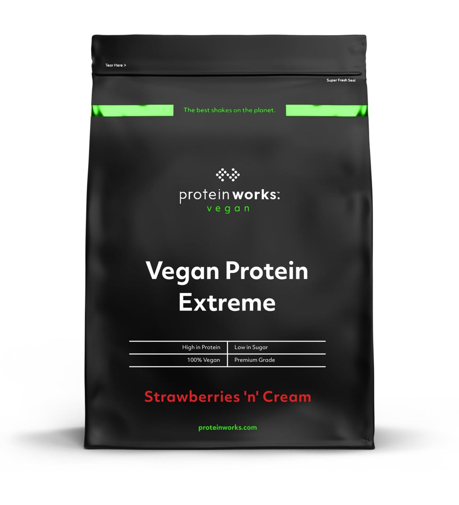 Protein Works Vegan Protein Extreme - 29g Plant Based Protein | Vitamin Blend | 28 Servings | Strawberries 'n' Cream 1kg - Buy Online on GoSupps.com
