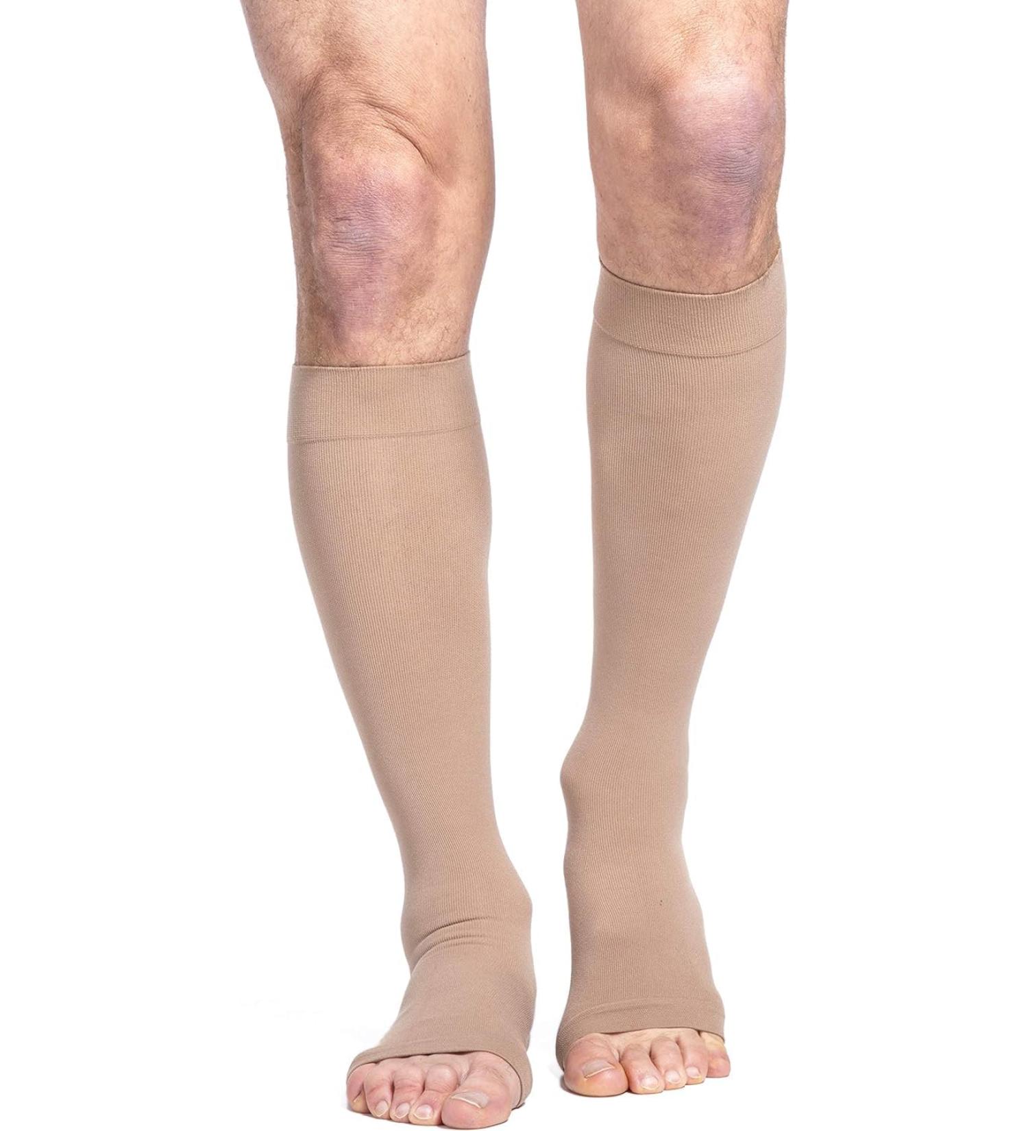 SIGVARIS Essential Cotton 230 Open Toe Calf-High Socks for Men & Women | 20-30mmHg Compression | Light Beige | Large Short - International Shipping Available - Buy Online on GoSupps.com