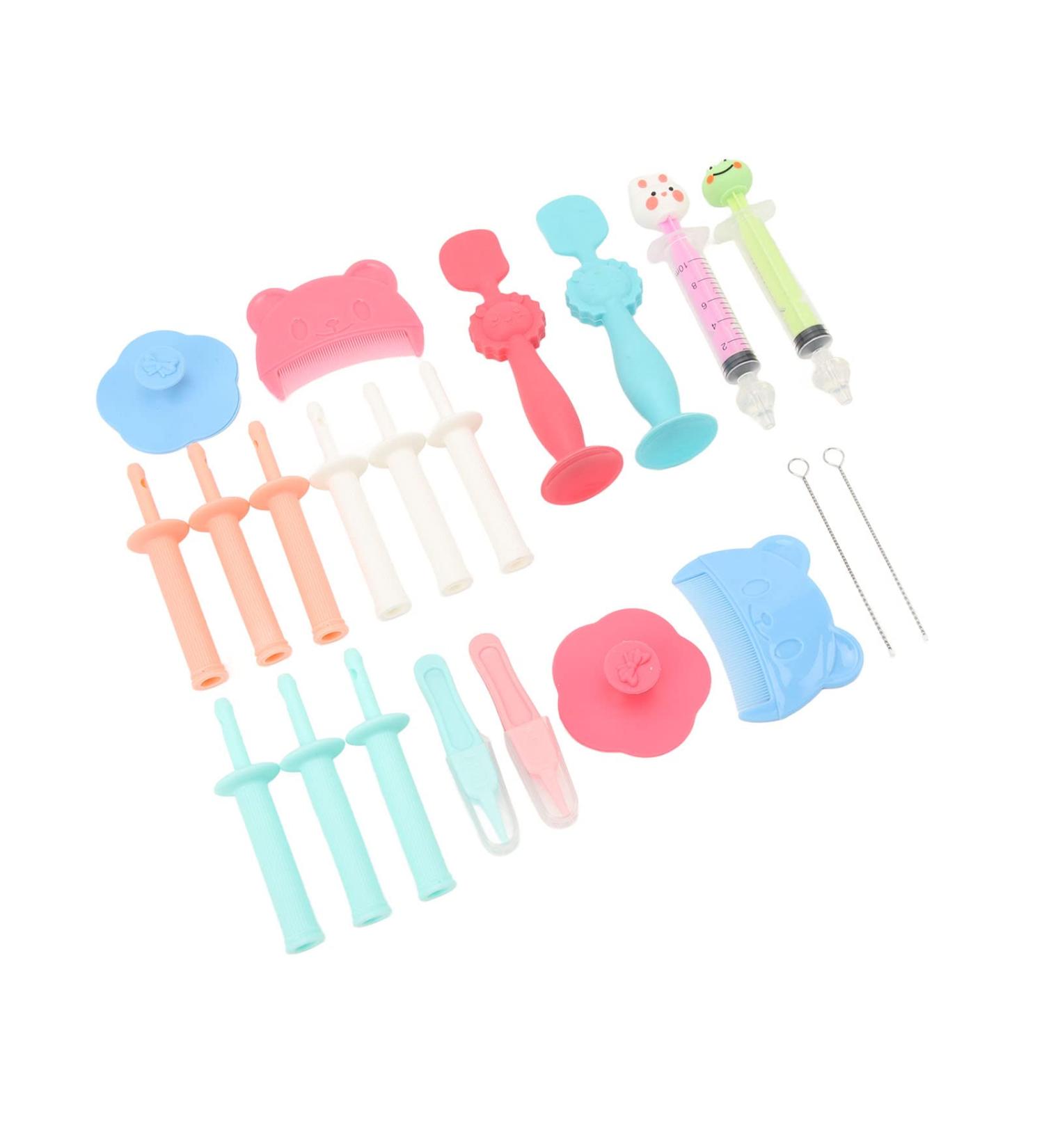 Newborn Grooming Kit - 21Pcs Nasal Aspirator, Gas Reliever, Tweezers, & Medicine Brushes - Lightweight Silicone - Perfect Home Gift - Buy Online on GoSupps.com