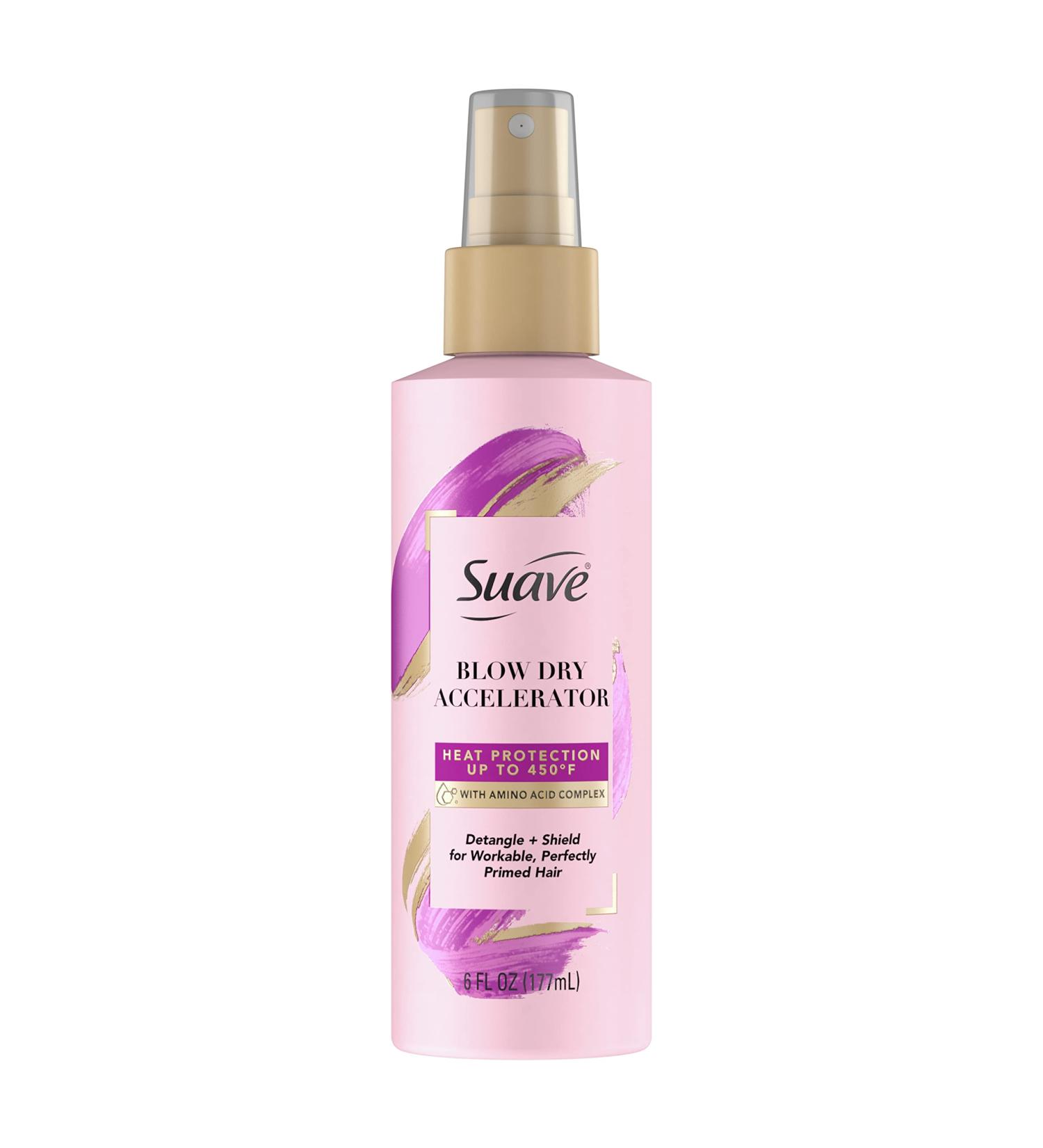 Suave Pink Blow Dry Accelerator 6 oz - Heat Protectant Spray with Detangling Benefits - Buy Online on GoSupps.com
