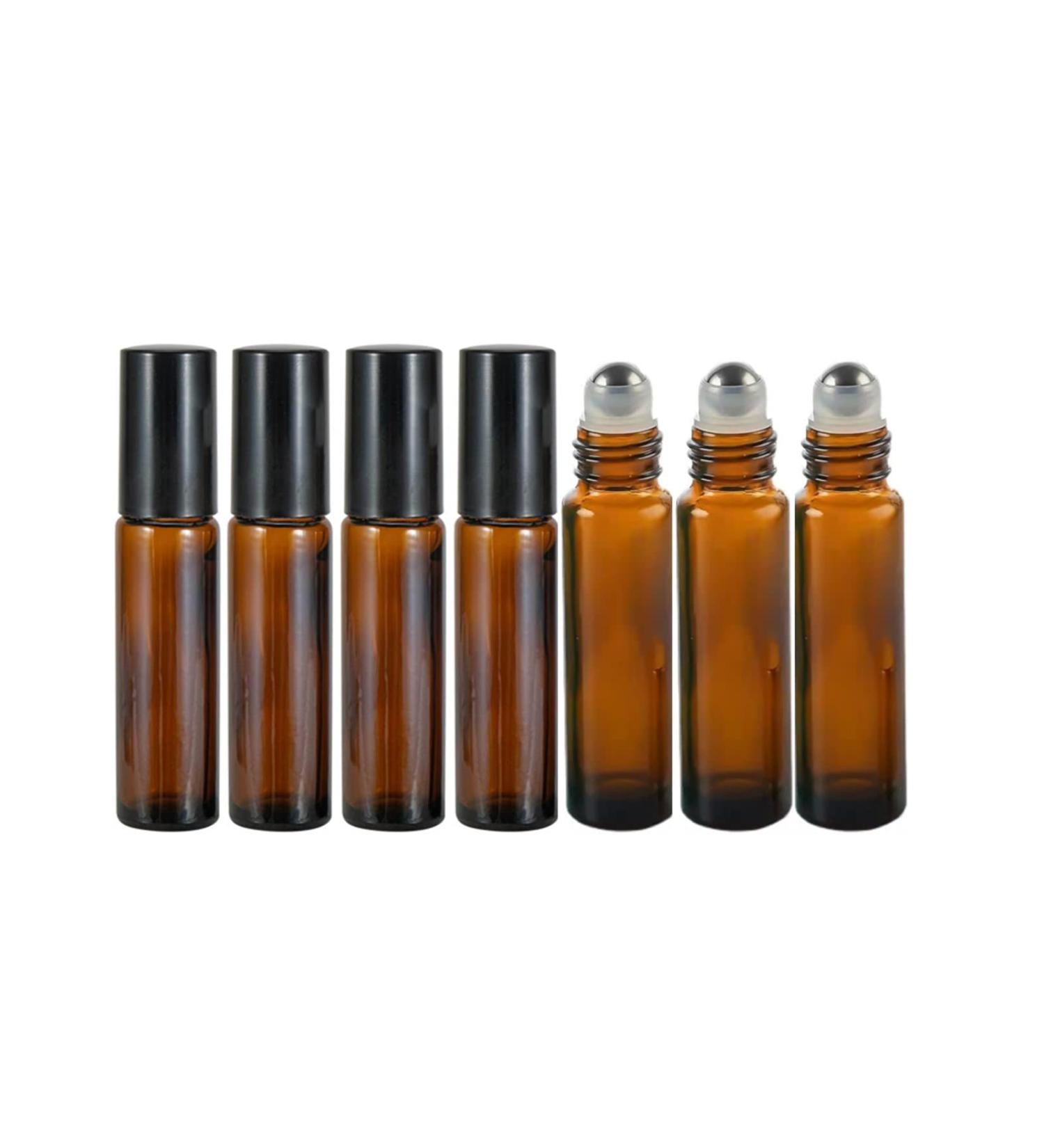 Timiili Portable 10ml Amber Glass Essential Oil Roller Bottles - 7 Pack with Stainless Steel Roller Balls - Buy Online on GoSupps.com