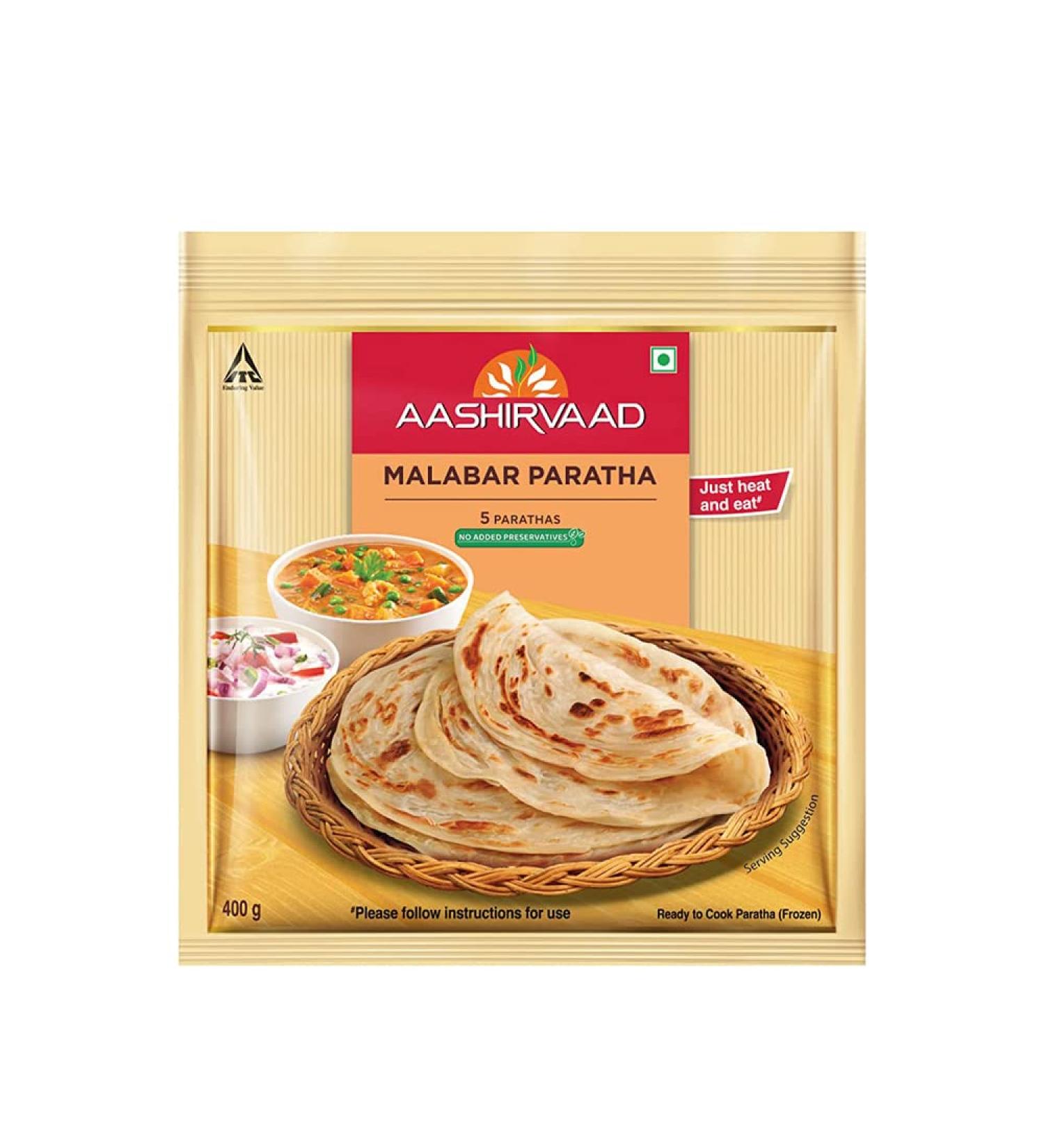 veenas Aashirvaad Malabar Paratha | 400G | Flat Bread Dish | Breakfast Food | Ready to Eat | 100% Fresh | Indian Origin - Buy Online on GoSupps.com