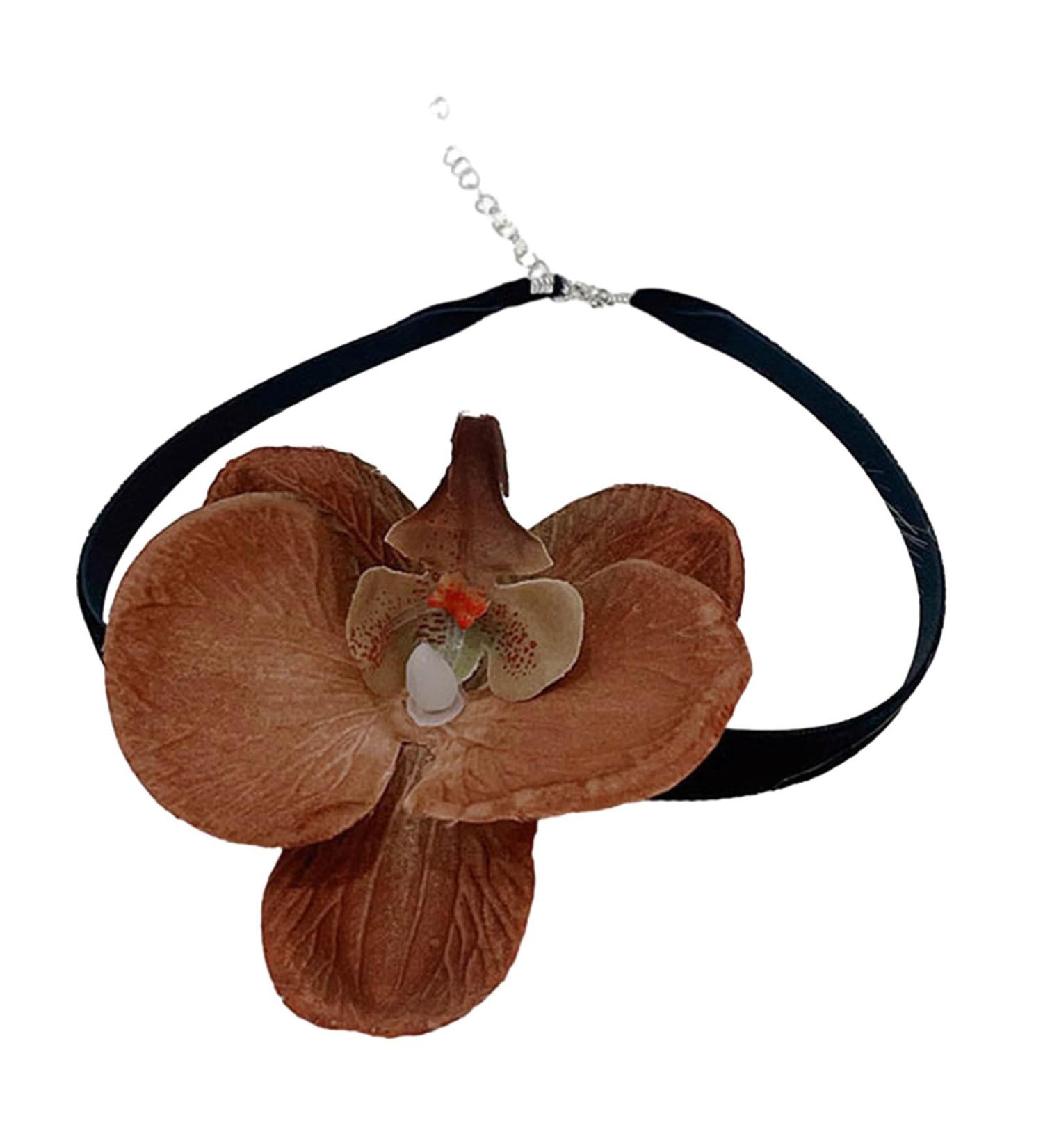 Stylish Phalaenopsis Necklace | Colorful Flower-Shaped Collarbone Chain | Fashionable Jewelry in Caramel Colors | Shop Internationally at Oralgo - Buy Online on GoSupps.com