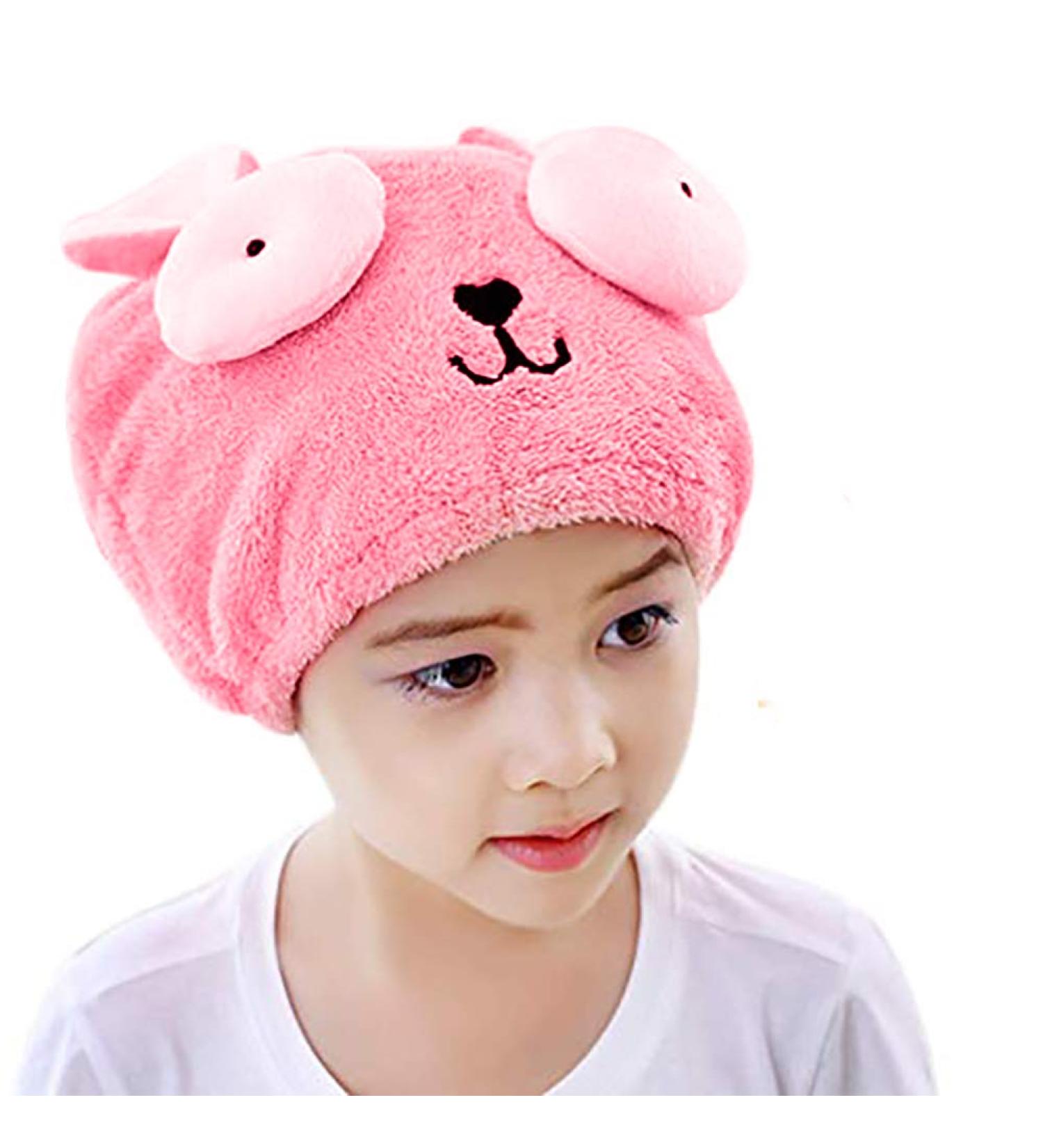 Buy Cartoon Hare Hair Turban for Kids & Women | Quick-Drying Elastic Hair Towel - Soft Thickened Shower Hood in Pink - Buy Online on GoSupps.com