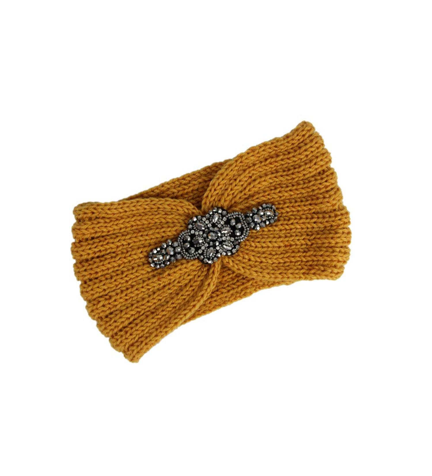 Buy Irisaa Women's Yellow Rhinestone Knitted Headband | Stylish Hairband & Ear Warmer - International Shipping Available - Buy Online on GoSupps.com