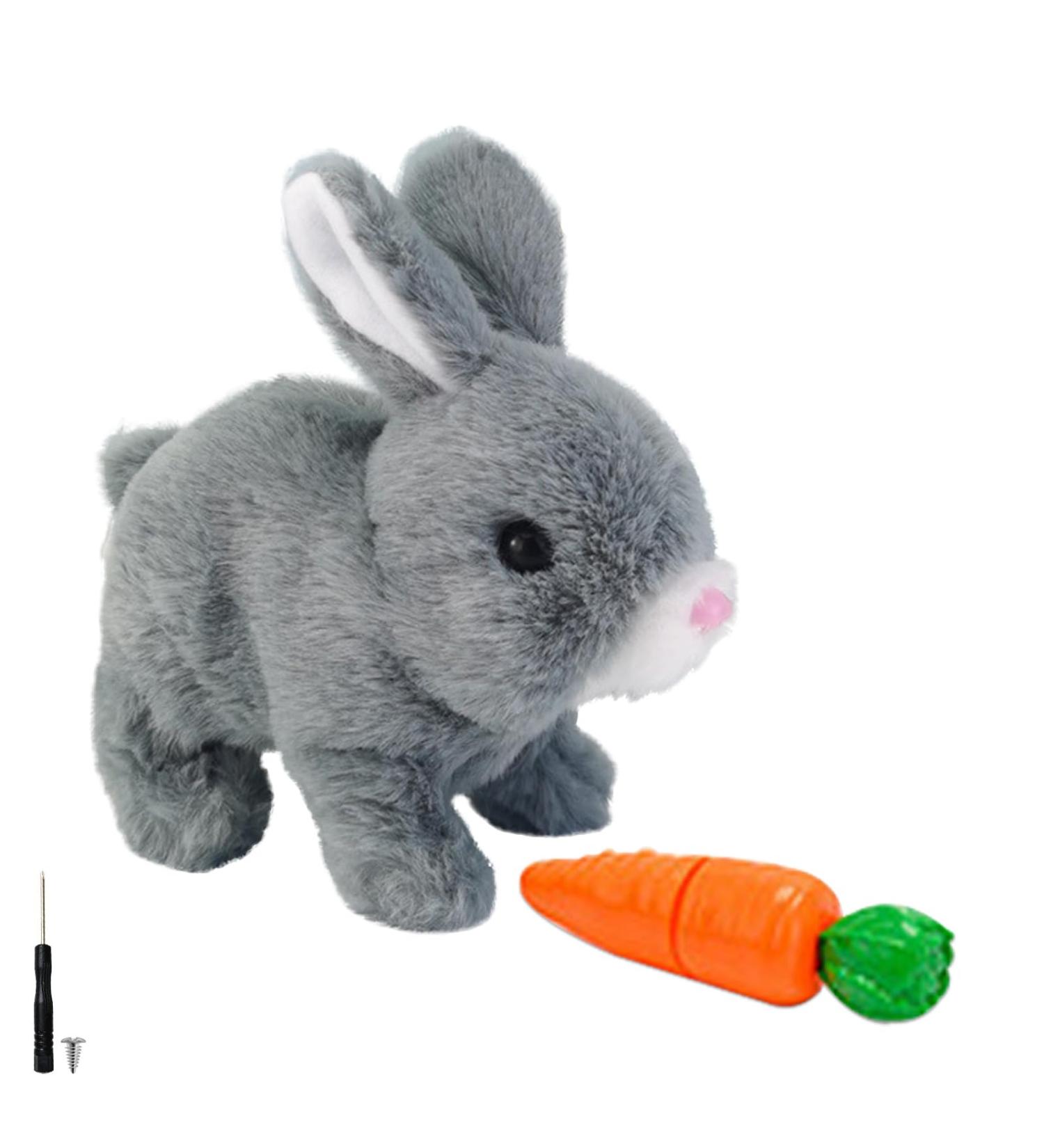 Woeau Rabbit Toy for Kids - Grey Plush Stuffed Bunny with Carrot, Sounds & Movements - Electronic Walking and Talking Pet - Buy Online on GoSupps.com