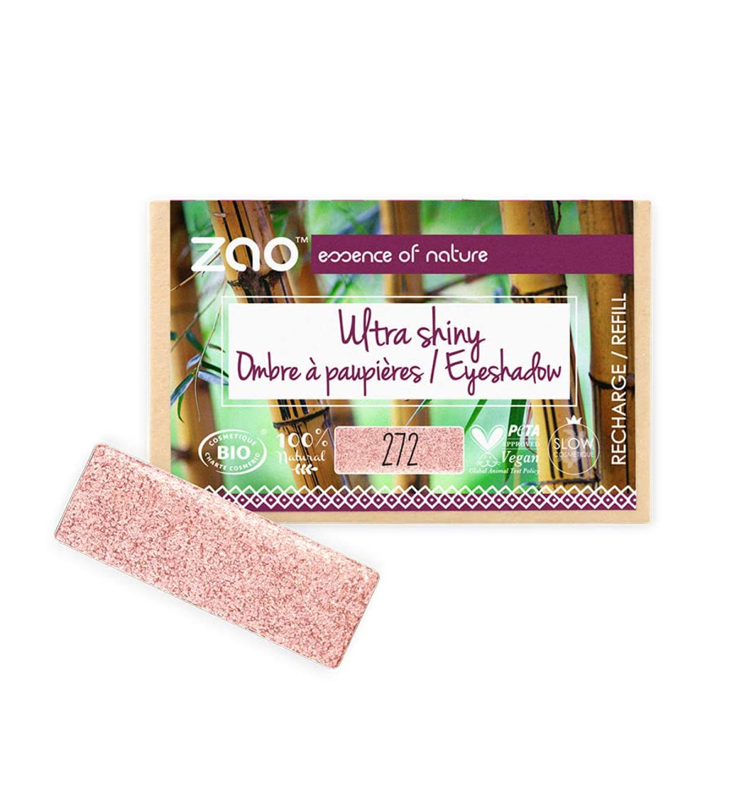 Zao Rectangle Eye Shadow Ultra Shiny Rectangular Eye Shadow Shiny No.272 Fairy Pink Refill