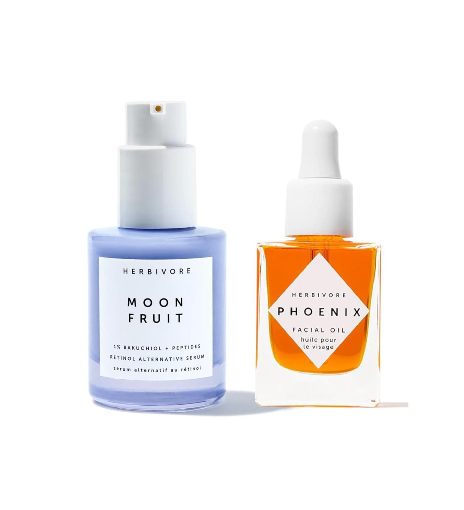 HERBIVORE Wrinkle-Fighting Duo - MOON FRUIT Bakuchiol & Peptides Serum + PHOENIX Rosehip Oil | Vegan Cruelty-Free Anti-Aging Skincare for Youthful Smoother Skin - Buy Online on GoSupps.com