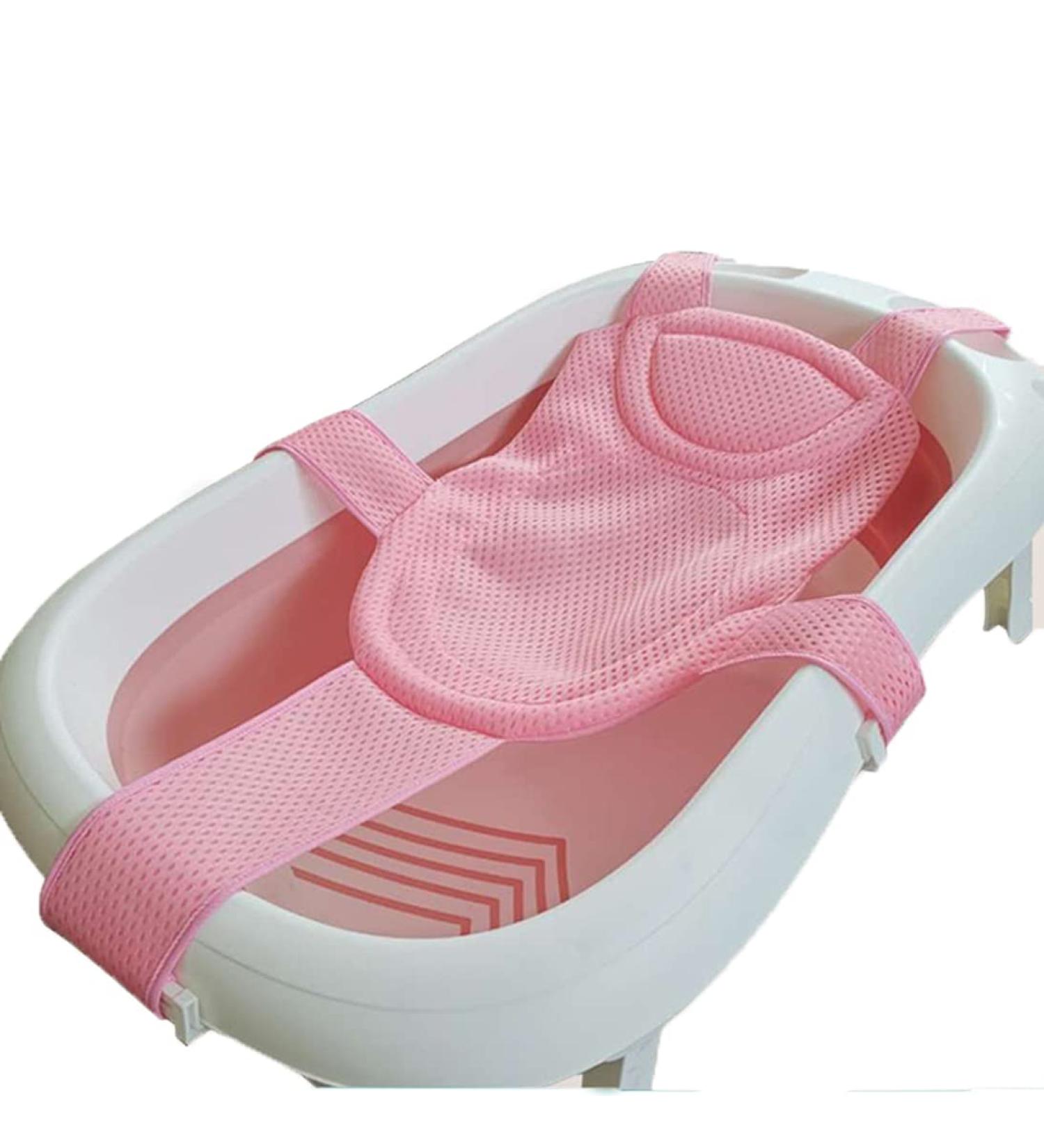 Adjustable Non-Slip Baby Bath Mat | Breathable Mesh Floating Foam Pillow | Bathtub Seat Pad for Newborns 0-18 Months | Pink (Mesh) - Style 2 - Buy Online on GoSupps.com