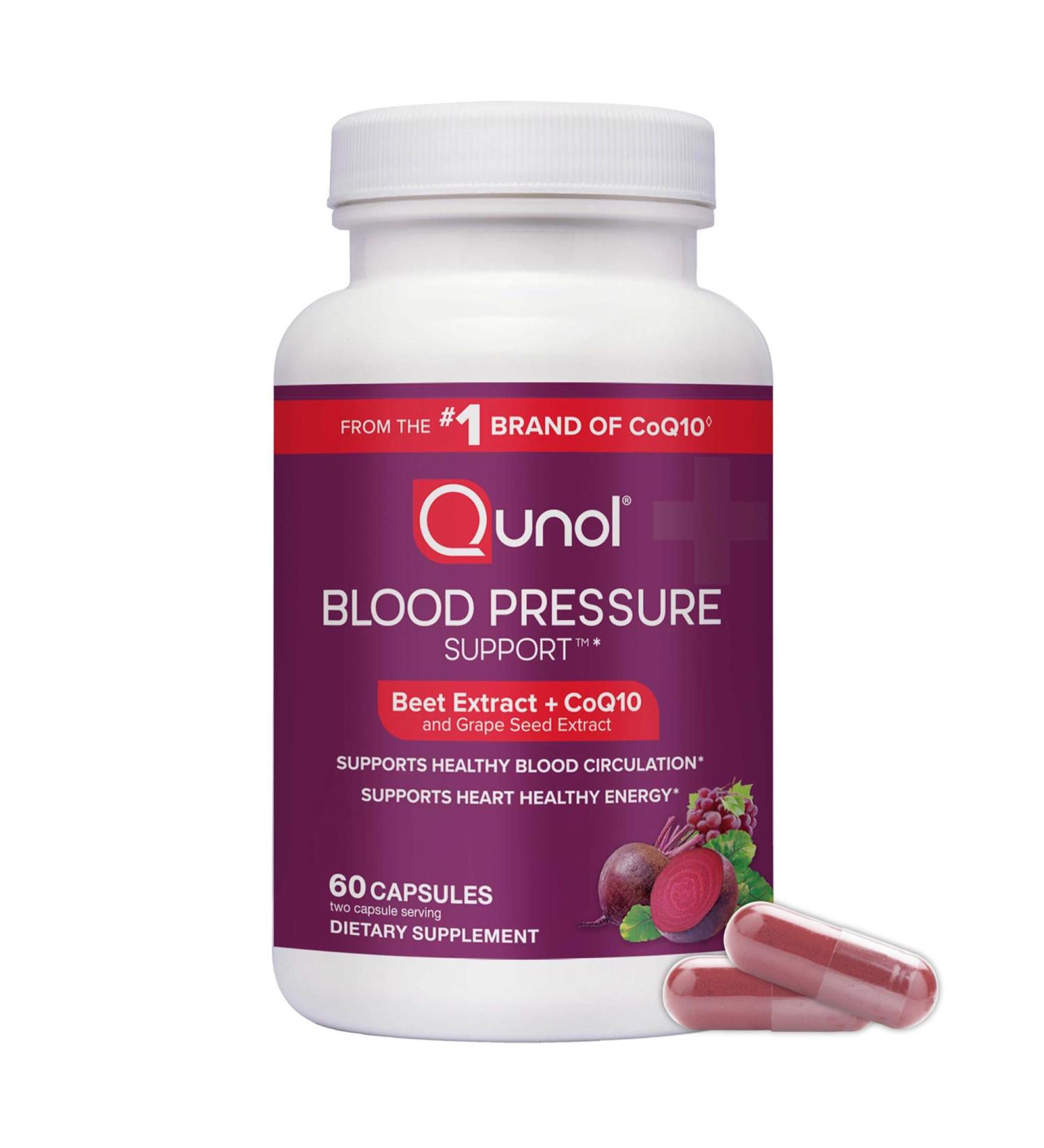 Qunol Blood Pressure Support 3 in 1 Beets + CoQ10 + Grape Seed Extract Beet Root Capsules That Supports Healthy Blood Circulation & Heart Healthy Energy 60 Count (Pack of 1) Unflavored 60 Count (Pack of 1) - Buy Online on GoSupps.com