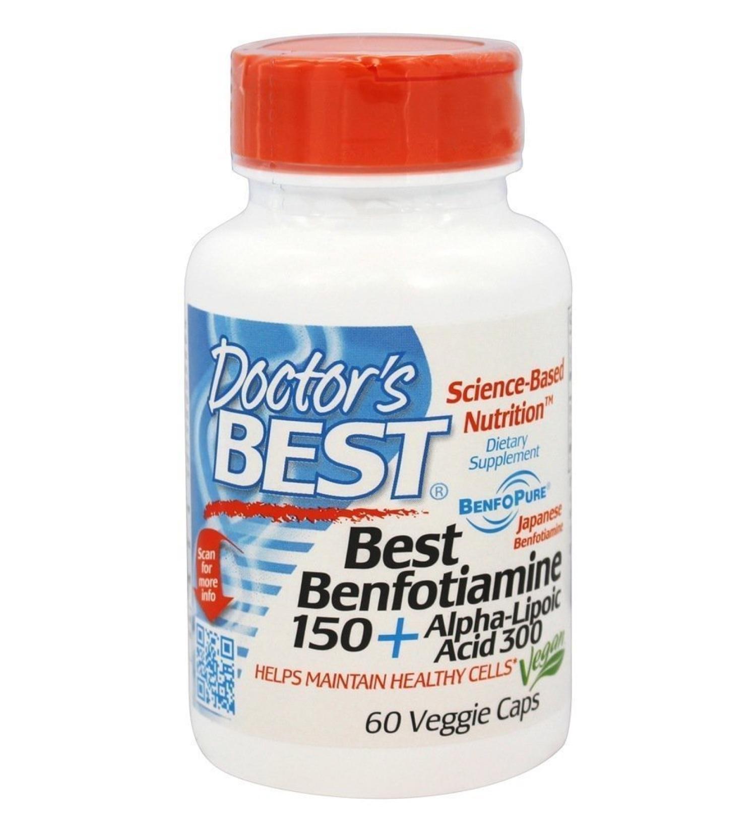 Buy Doctor's Best Benfotiamine & Alpha Lipoic Acid 150mg/300mg - 60 Vegetarian Capsules - Optimize Health & Wellness - International Shipping Available - Buy Online on GoSupps.com