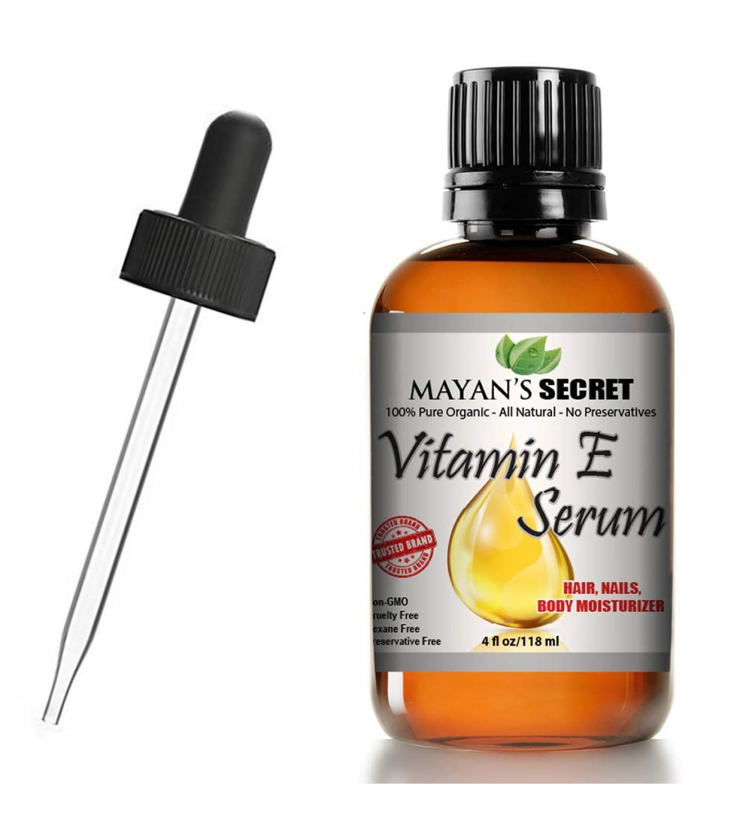 Mayan's Secret Vitamin E Serum 100% Pure Virgin All Natural Face Dry Skin & Body Moisturizer Treatment Hair & Nail Growth Oil Pure Makeup Remover Large 4 OZ