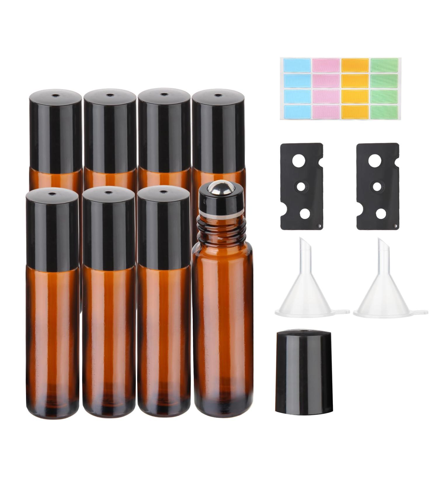 Hyber&Cara 10ml Glass Roll on Bottles 8Pcs Essential Oils Roller Bottles - Stainless Steel Roller Balls - Aromatherapy Set with Bonus Gifts - Buy Online on GoSupps.com