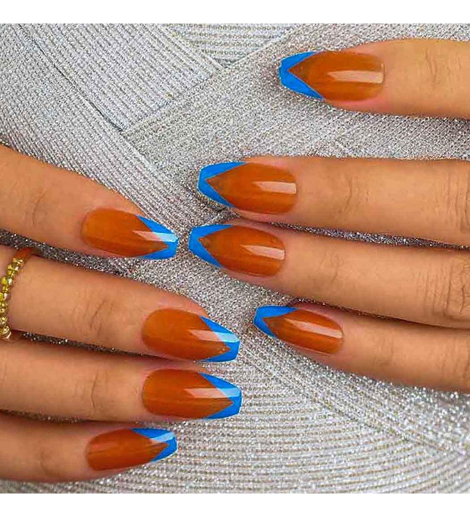 Buy Sethexy French Ballerina False Fingernails - Shiny Blue Coffin Nails | 24pcs Acrylic Press-On Nail Tips for Women & Girls - International Shipping Available - Buy Online on GoSupps.com
