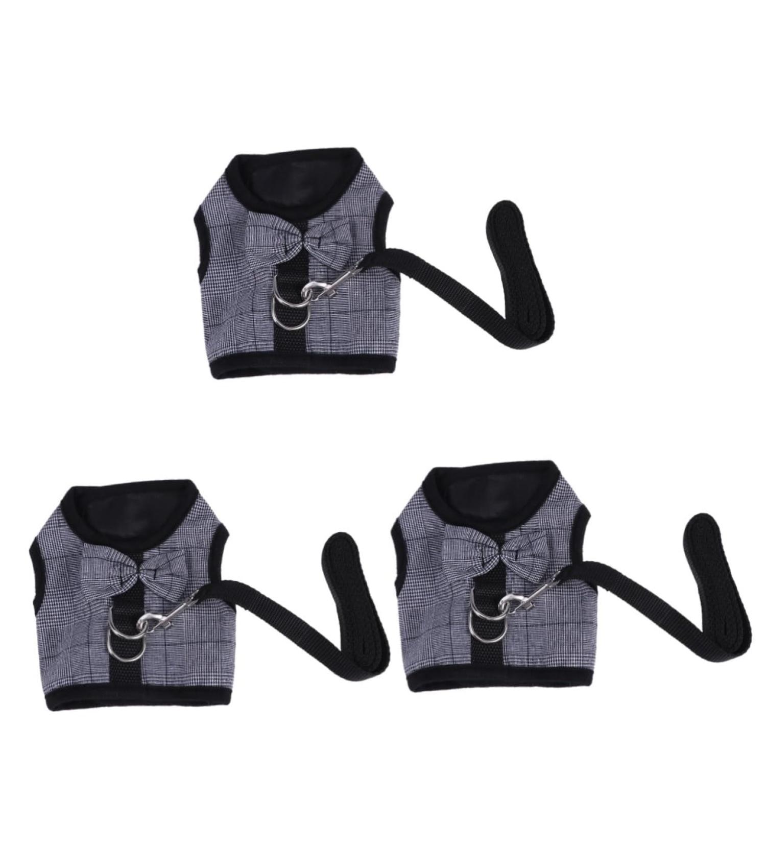 Minkissy 3pcs Bunny Vest Dress for Small Animals | Guinea Pig & Hedgehog Clothes | Soft Ferrope Harness & Lead Vest | Gray & Black - Buy Online on GoSupps.com