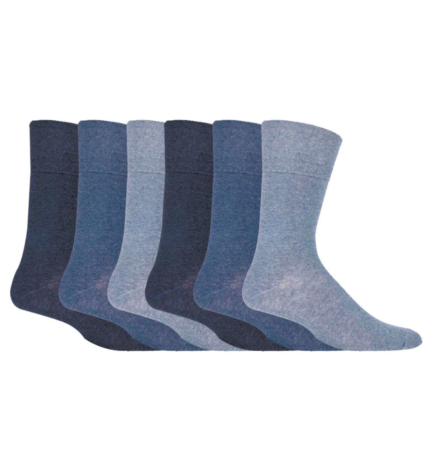 IOMI - 6 Pack Mens Loose Wide Top No Elastic Non Binding Cotton Diabetic Socks 7-12 Blue - Buy Online on GoSupps.com
