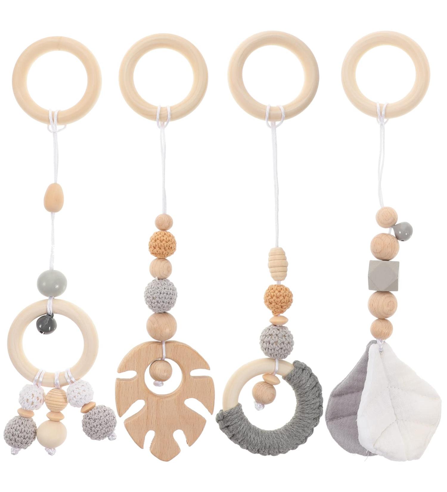 Toddmomy 4Pcs Wooden Baby Crib Hanging Teething Toys - Grey - Buy Online on GoSupps.com