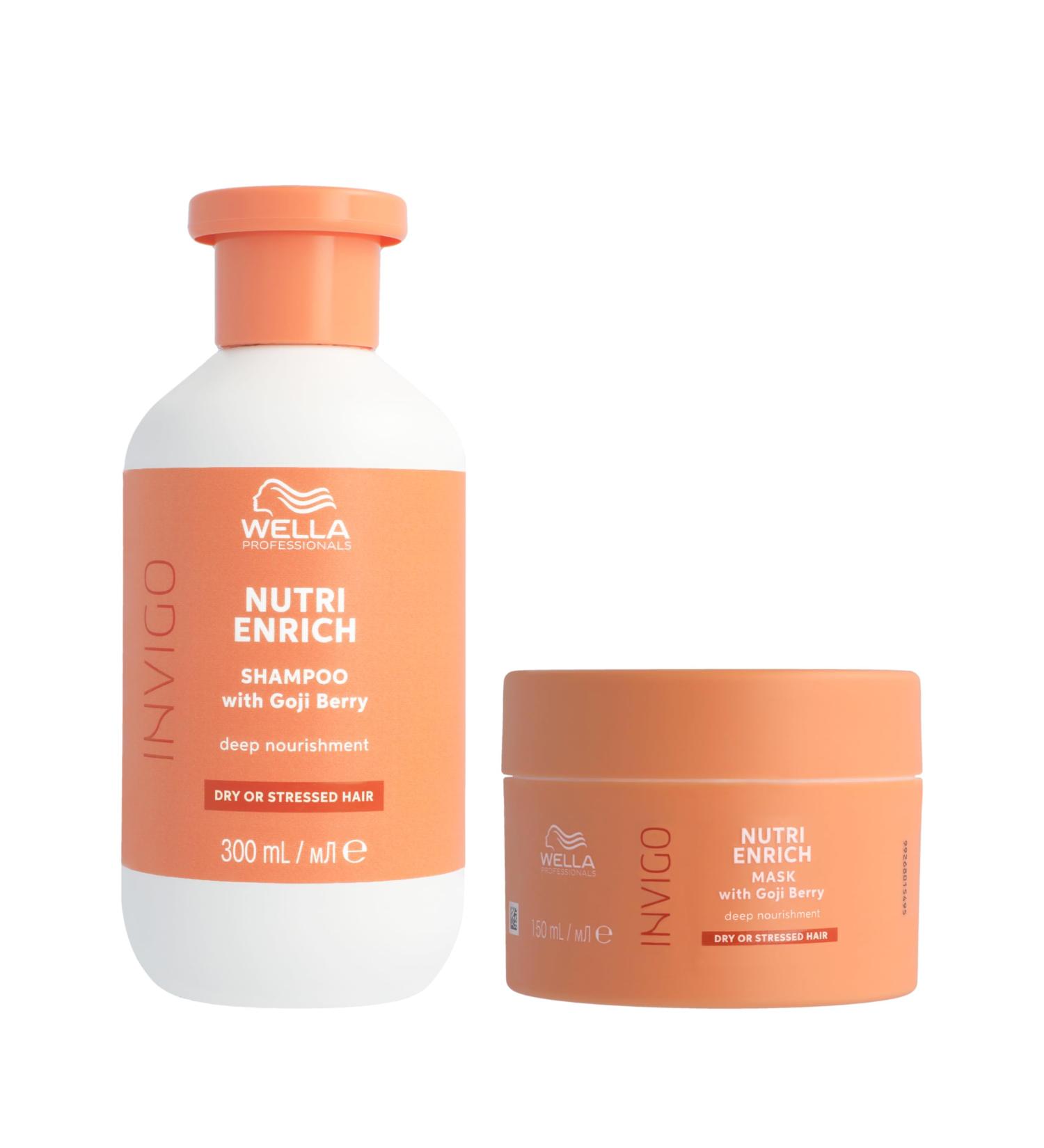 Wella Professionals Invigo Nutri Enrich : Shampoing Nourrissant l'Acide Ol ique et aux Baies de Goji+ Masque Nourrissant Anti-Frisottis Restaure les Cheveux Secs et Ab m s 300 ml + 150 ml - Buy Online on GoSupps.com