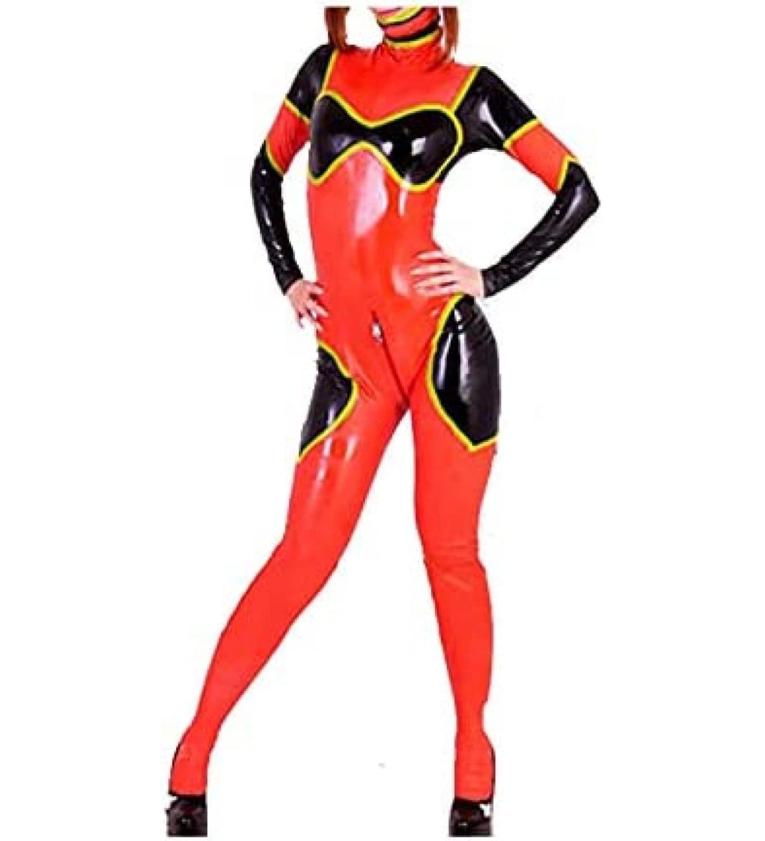 Buy Latex Rubber Full Body Ladies Hip Jumpsuit - Orange & Black Tights 0.4mm - X-Small Red | International Shipping - Buy Online on GoSupps.com