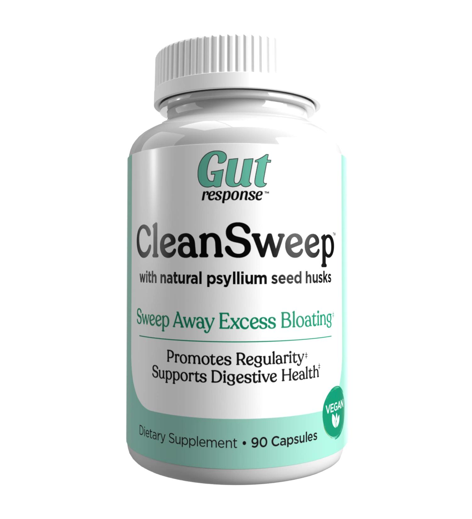 Gut Response CleanSweep Capsules - Natural Psyllium Seed Husk Fiber Supplement for Healthy Bowel Movements - 90 Capsules - Buy Online on GoSupps.com