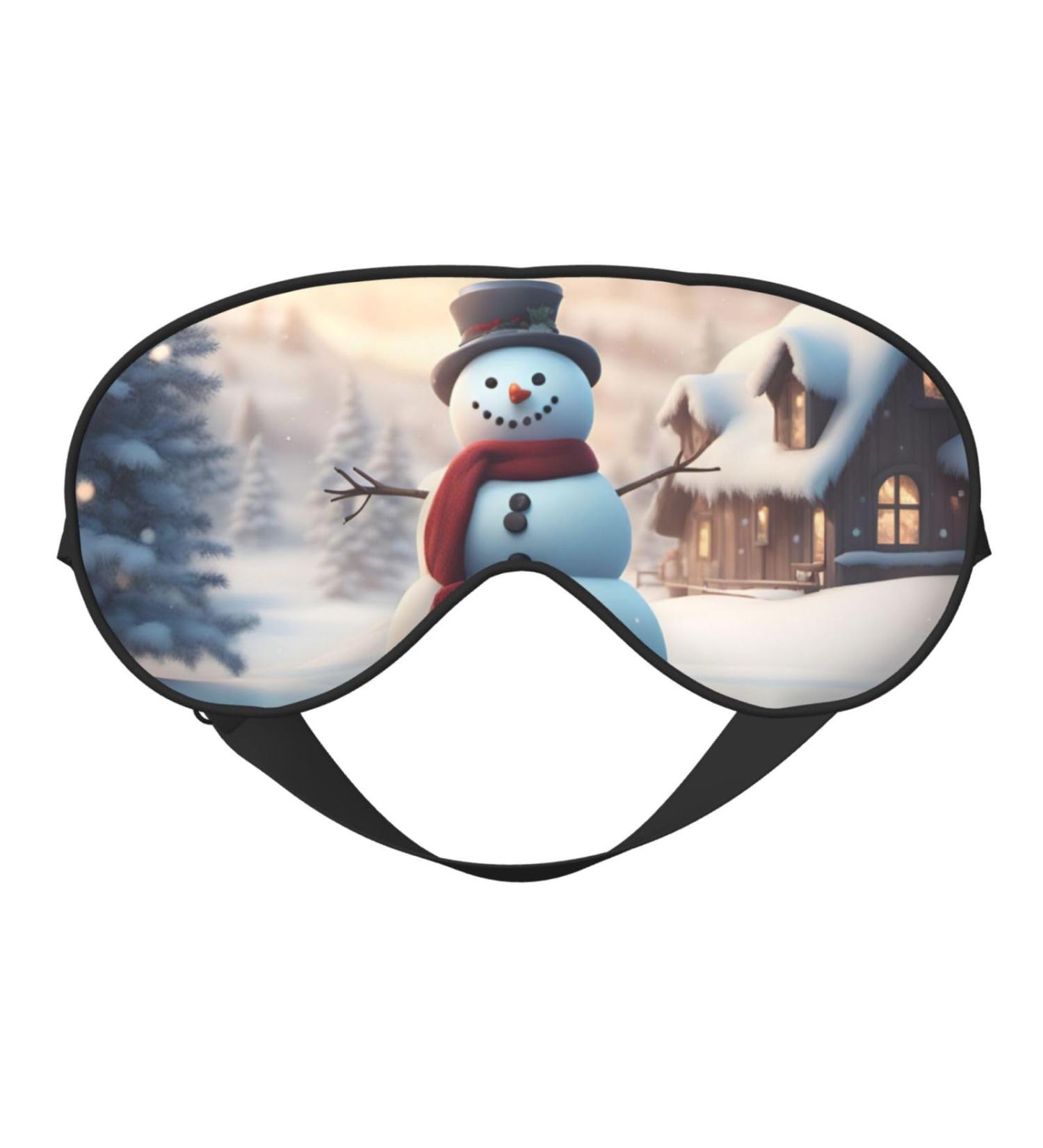 Merry Christmas Cute Snowman Eye Mask | Unisex Soft Sleeping Face Mask with Adjustable Strap - Buy Online on GoSupps.com