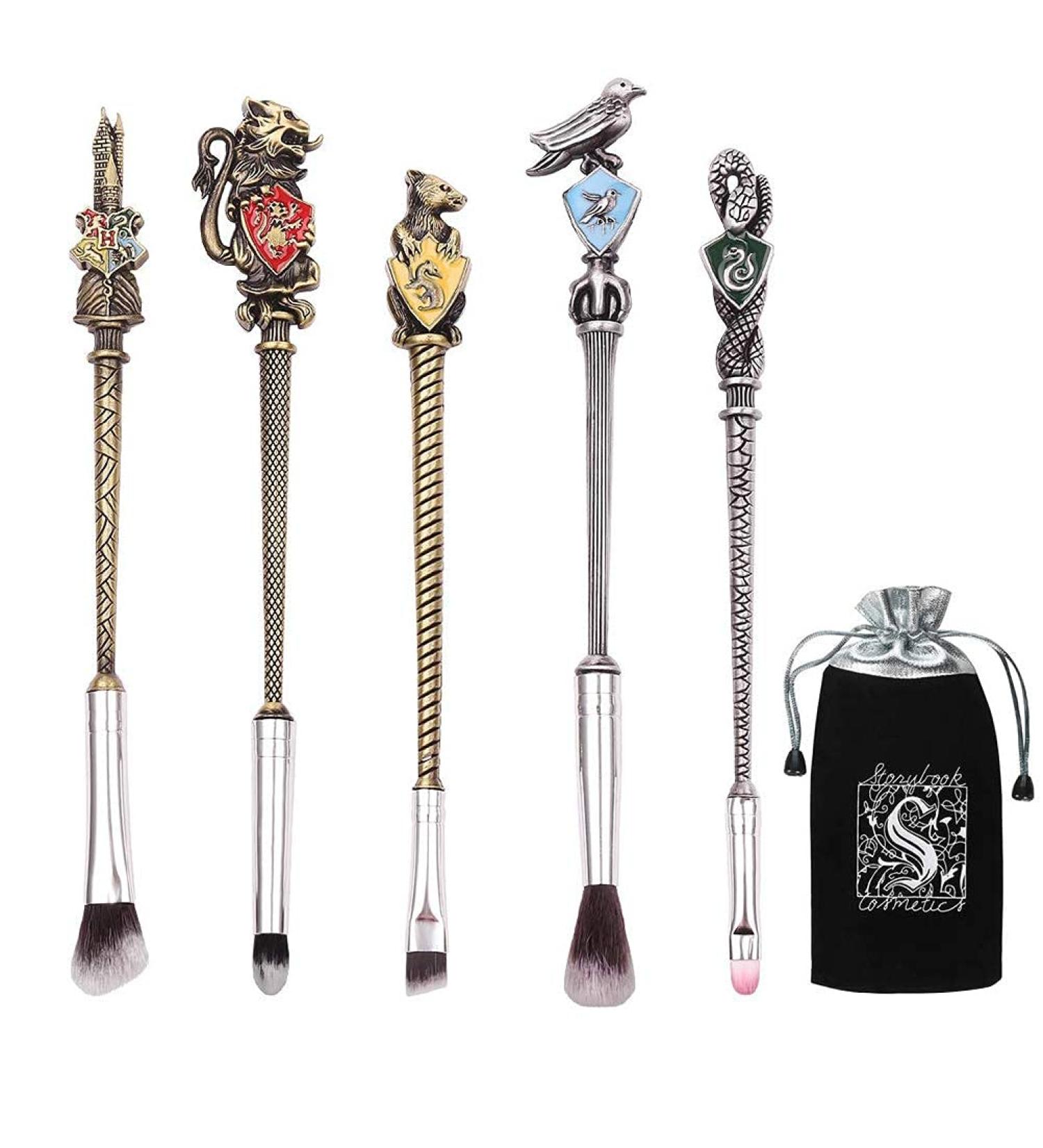 Harry Potter Makeup Brush Set with Bag - Wizard Wall Collection for Foundation Eyeliner Eyeshadow & More | Soft Gold Brushes for Beauty - Buy Online on GoSupps.com