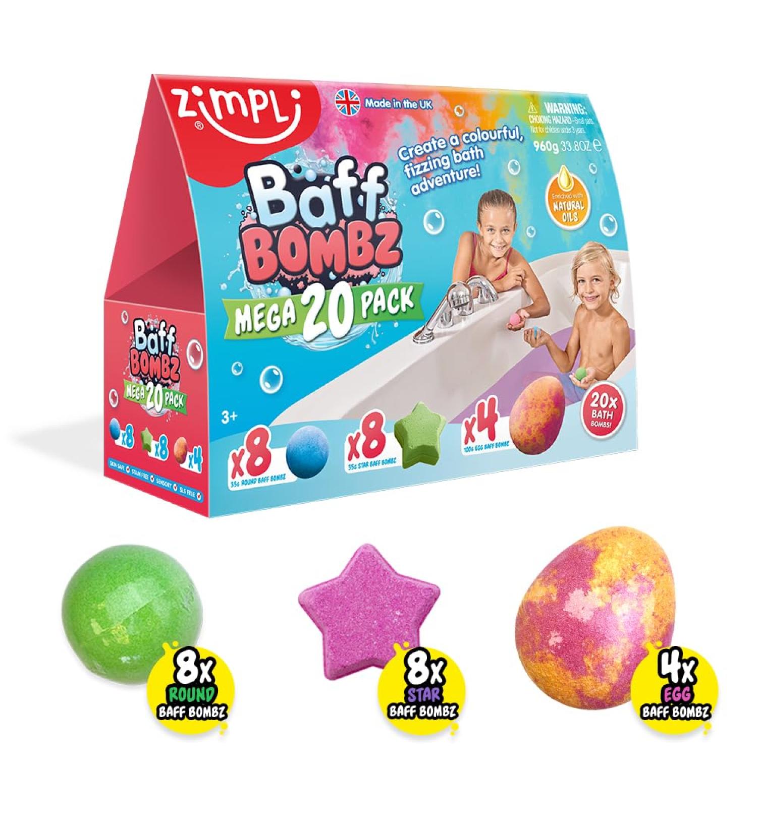 20 x Bath Bombs Mega Value Pack from Zimpli Kids Create a Colourful Fizzing Bath Time Adventure Bath Fizzers Gift Set for Children Birthday Presents for Boys & Girls Organic Moisturising Vegan Baff Bombz Mega Pack - Buy Online on GoSupps.com