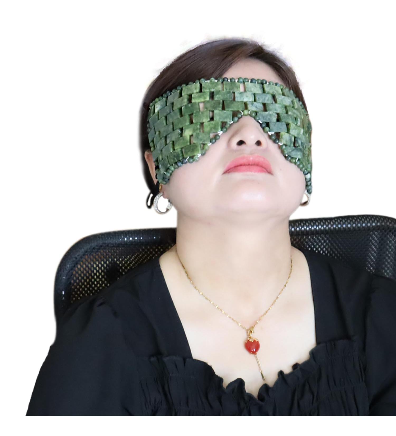 Cooling Jade Eye Mask - Natural Stone Eye Pads for Relaxation Swelling Reduction & Wrinkle Relief | Adjustable Strap for Meditation - Buy Online on GoSupps.com