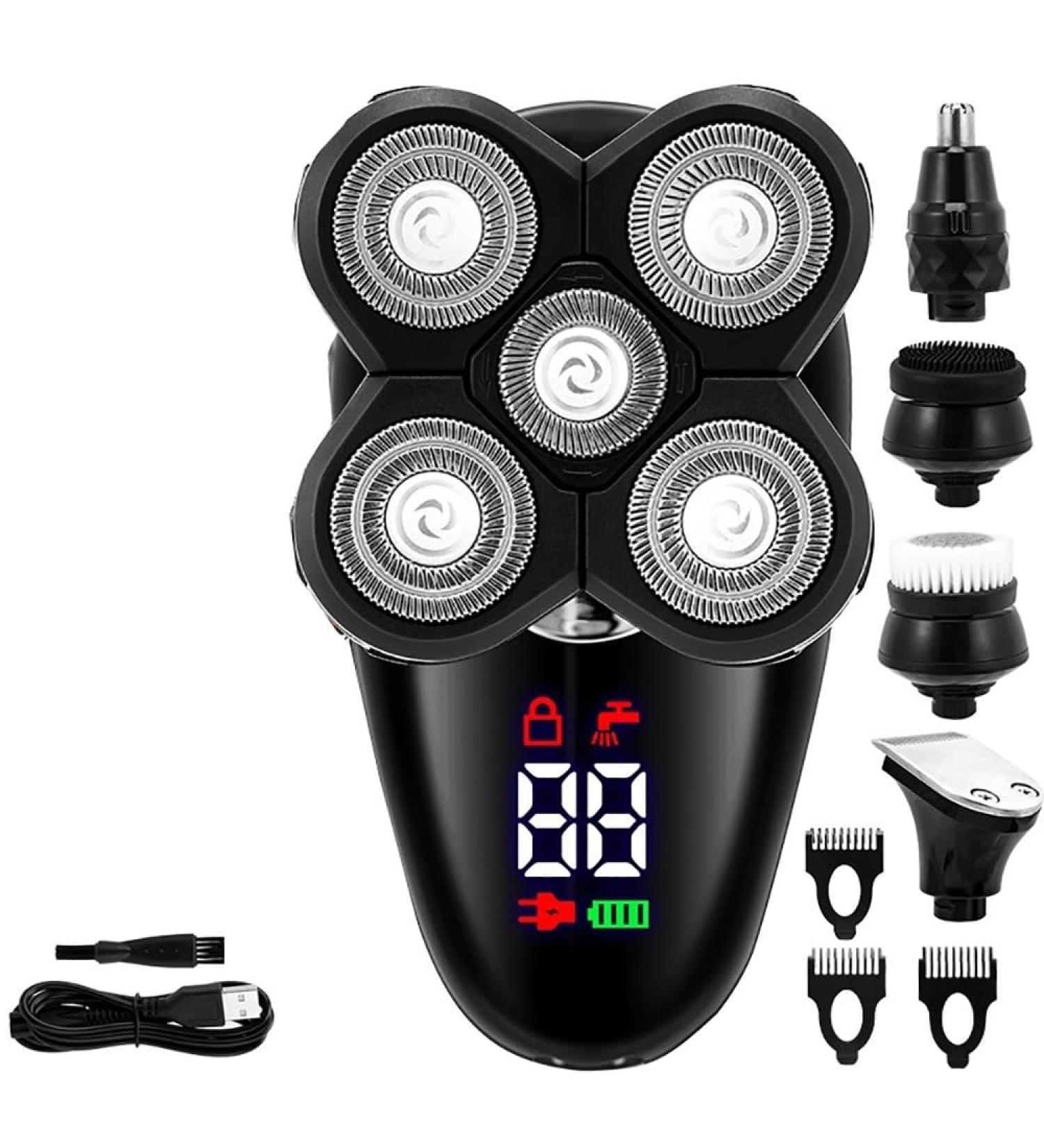 5 in 1 Head Shaver for Bald Men - Electric Razor with LED Display Nose Hair Trimmer Beard Clippers & Facial Cleansing Brush - USB Rechargeable - Buy Online on GoSupps.com
