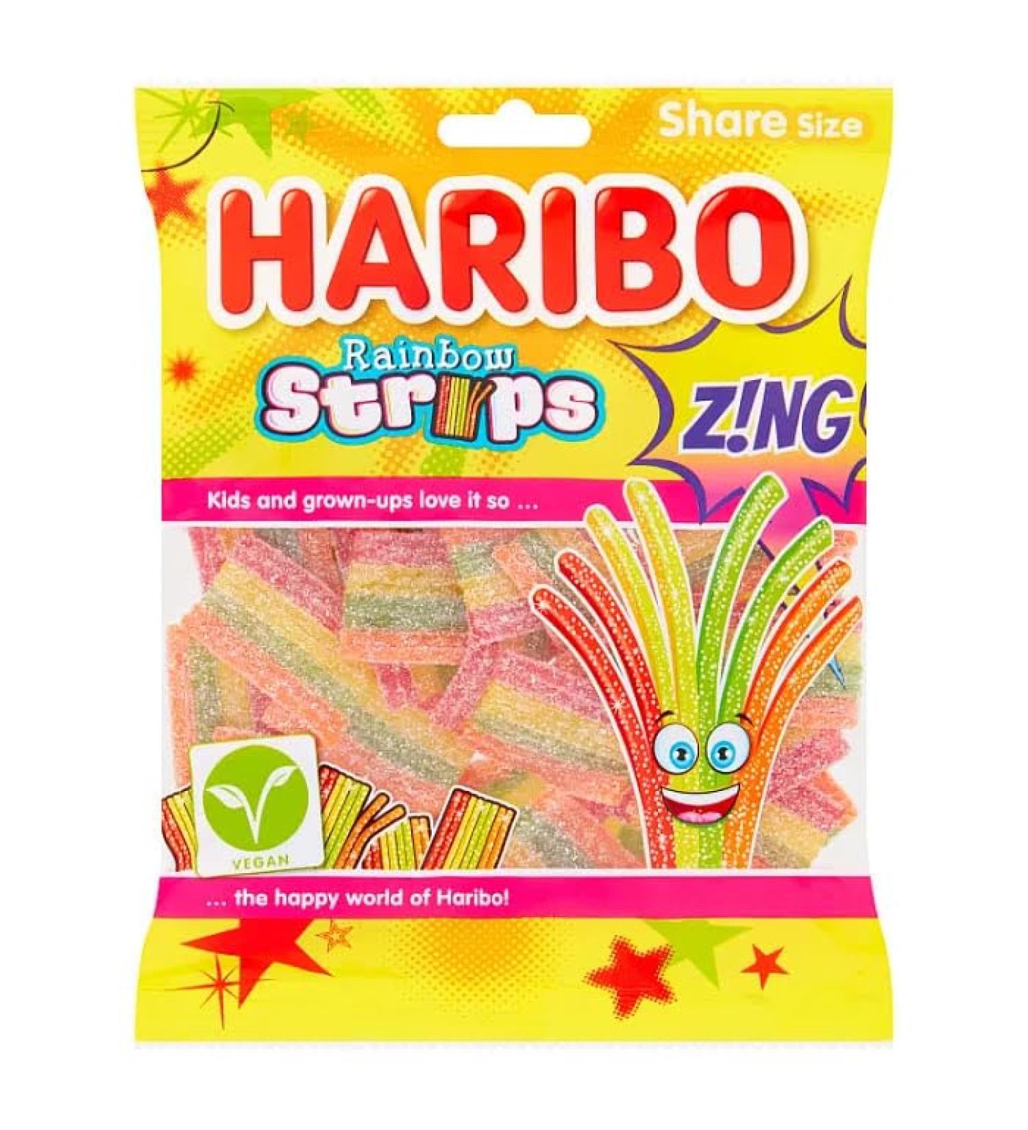 Rainbow Strips Zing Gummy Fizzy Belts - Strawberry, Apple, Lemon & Tropical - 260g (2 x 130g Share Bags) - Buy Online on GoSupps.com