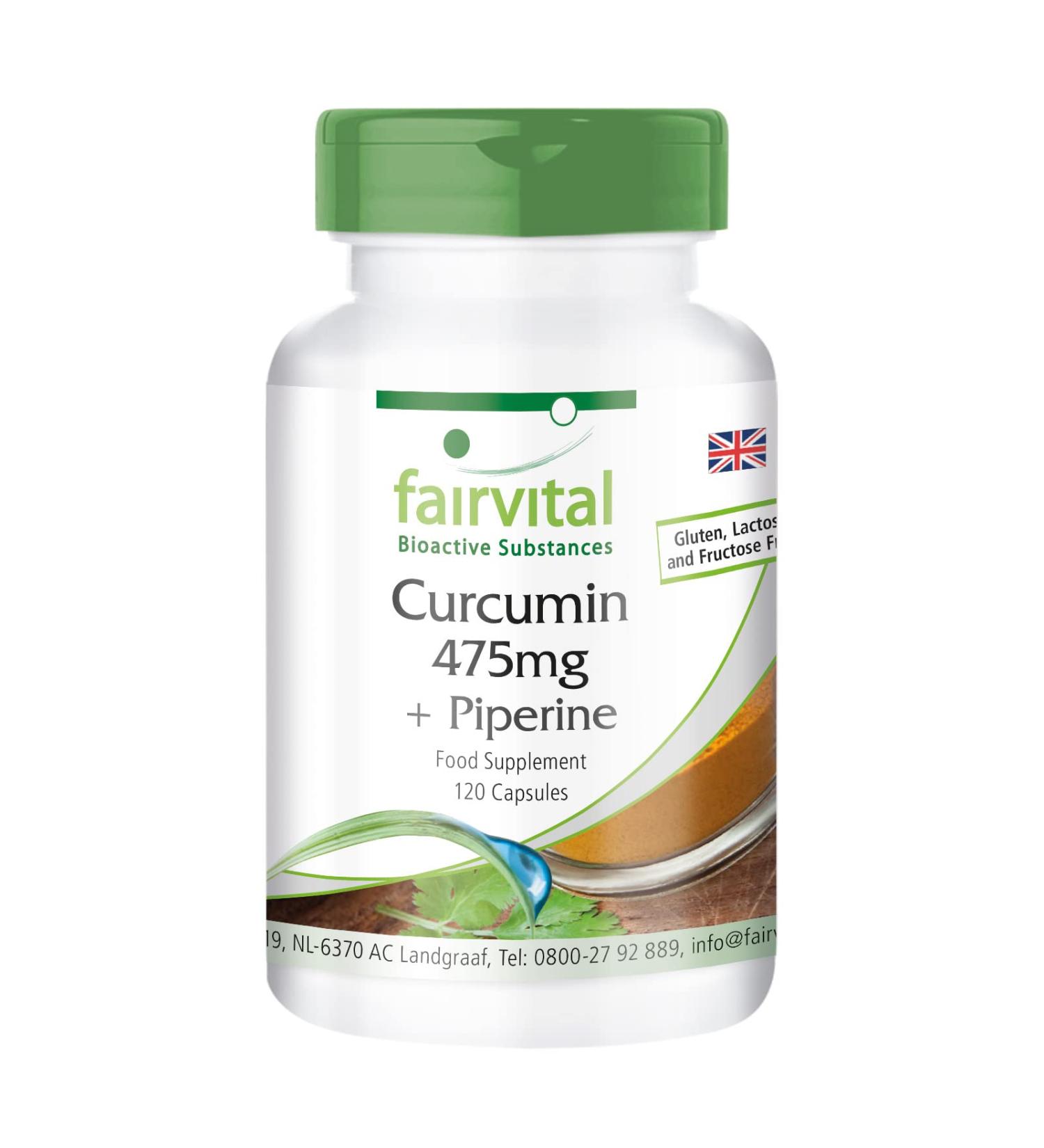 Fairvital Curcumin with Piperine - 120 Capsules | Vegan | 500mg Curcuma Extract with 95% Curcuminoids - Buy Online on GoSupps.com
