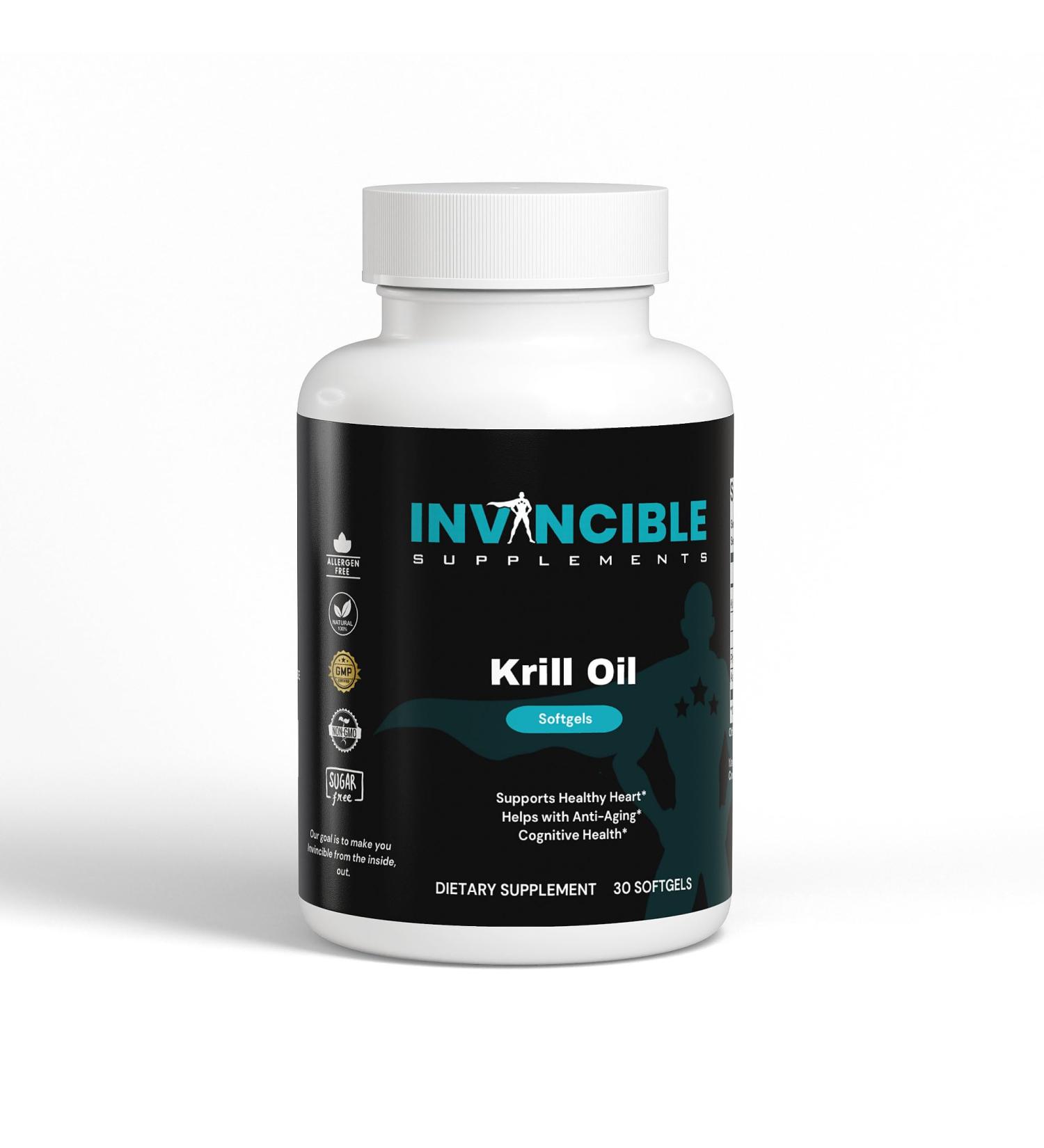 Invincible Supplements Krill Oil Softgels 500mg | Heart & Brain Support | Non-GMO 82.5mg EPA/DHA 200mg Astaxanthin Omega-3 Supplement - Buy Online on GoSupps.com