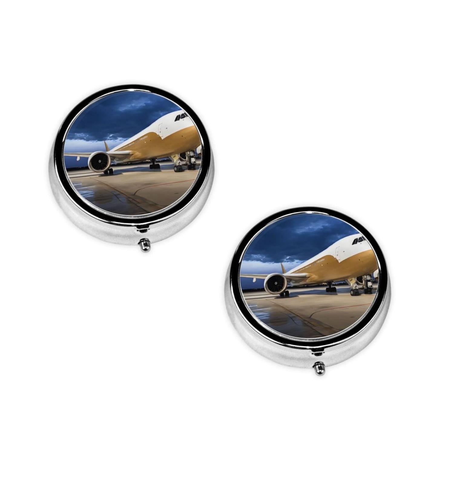 Evening Light Airplane Round Pill Box - 3 Compartment Travel Medicine Organizer & Decorative Pocket Purse - Buy Online on GoSupps.com