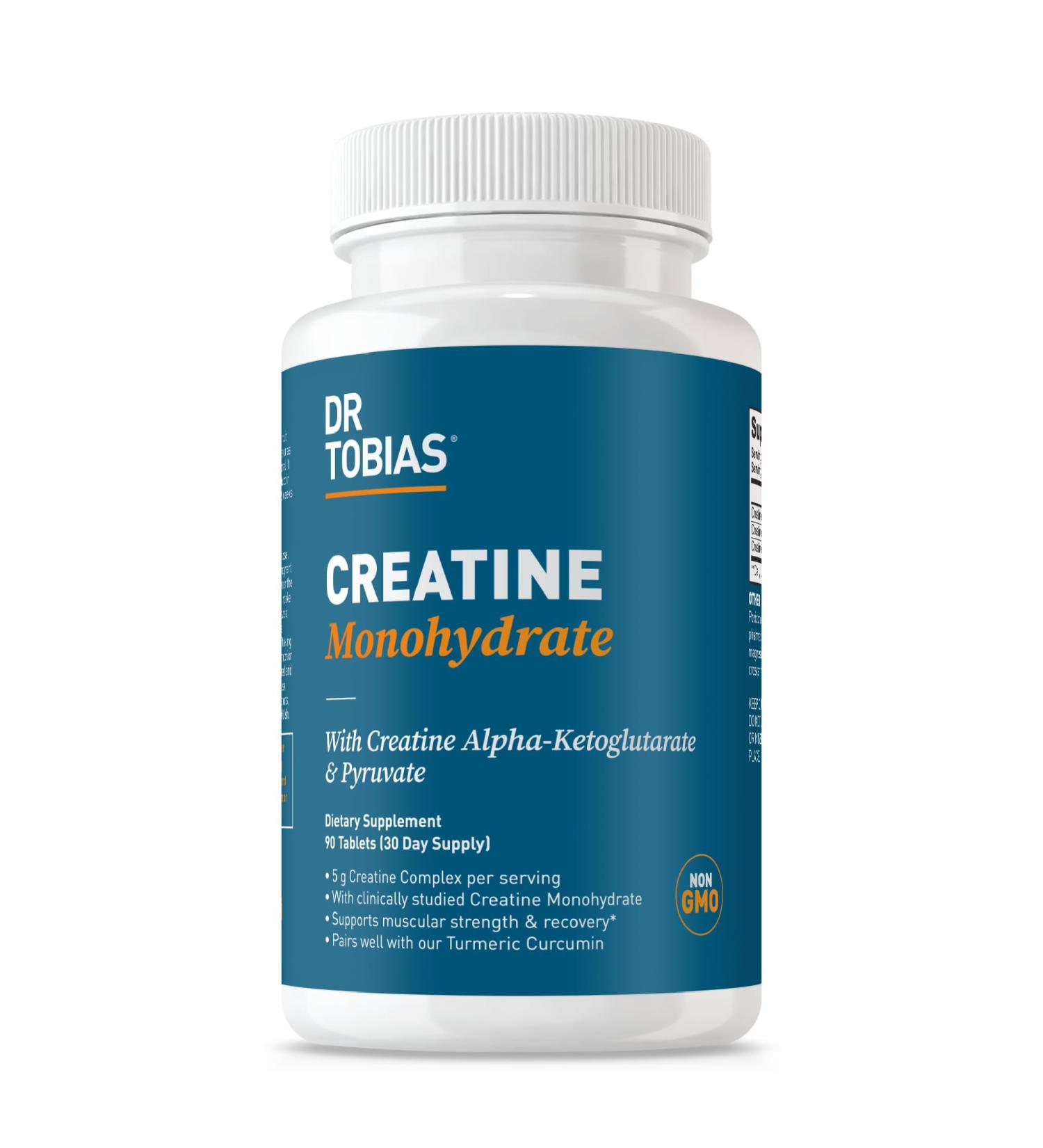 Dr. Tobias Creatine Monohydrate Pills | 5g Complex with Creatine Alpha-Ketoglutarate & Pyruvate | Muscle Strength Energy & Recovery | 90 Tablets - Buy Online on GoSupps.com