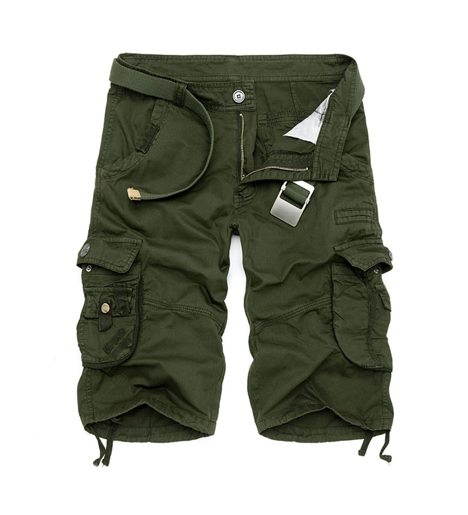 Men's Summer Cargo Pants - Straight Fit Work Trousers & Stretch Sports Shorts | 6 Pockets Knee Length Jogging & Capri Pants - Buy Online on GoSupps.com