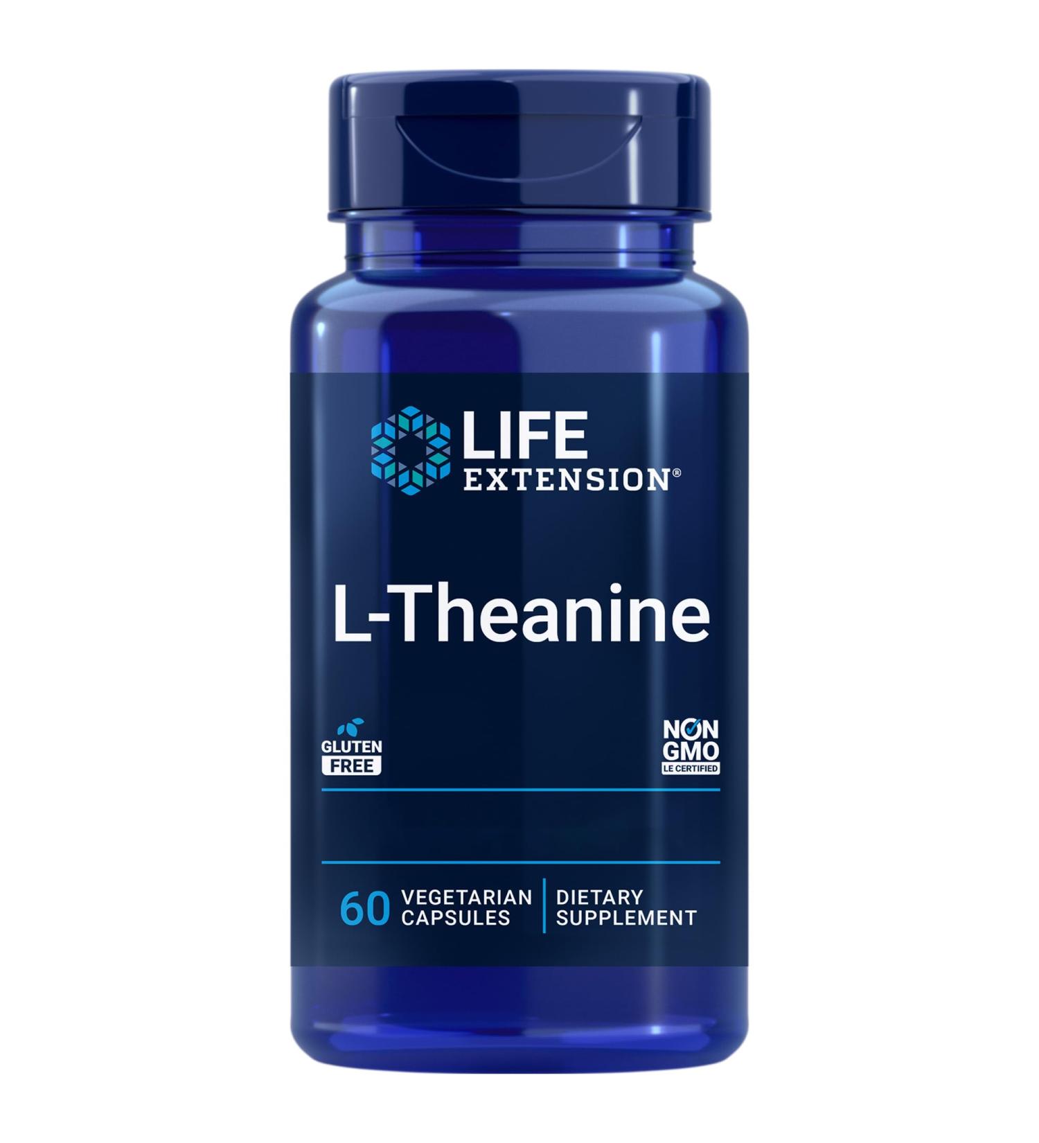 Life Extension L-Theanine 100mg Highly Dosed 60 Vegan Capsules Gluten Free Vegetarian Non-Soy Non-GMO - Buy Online on GoSupps.com