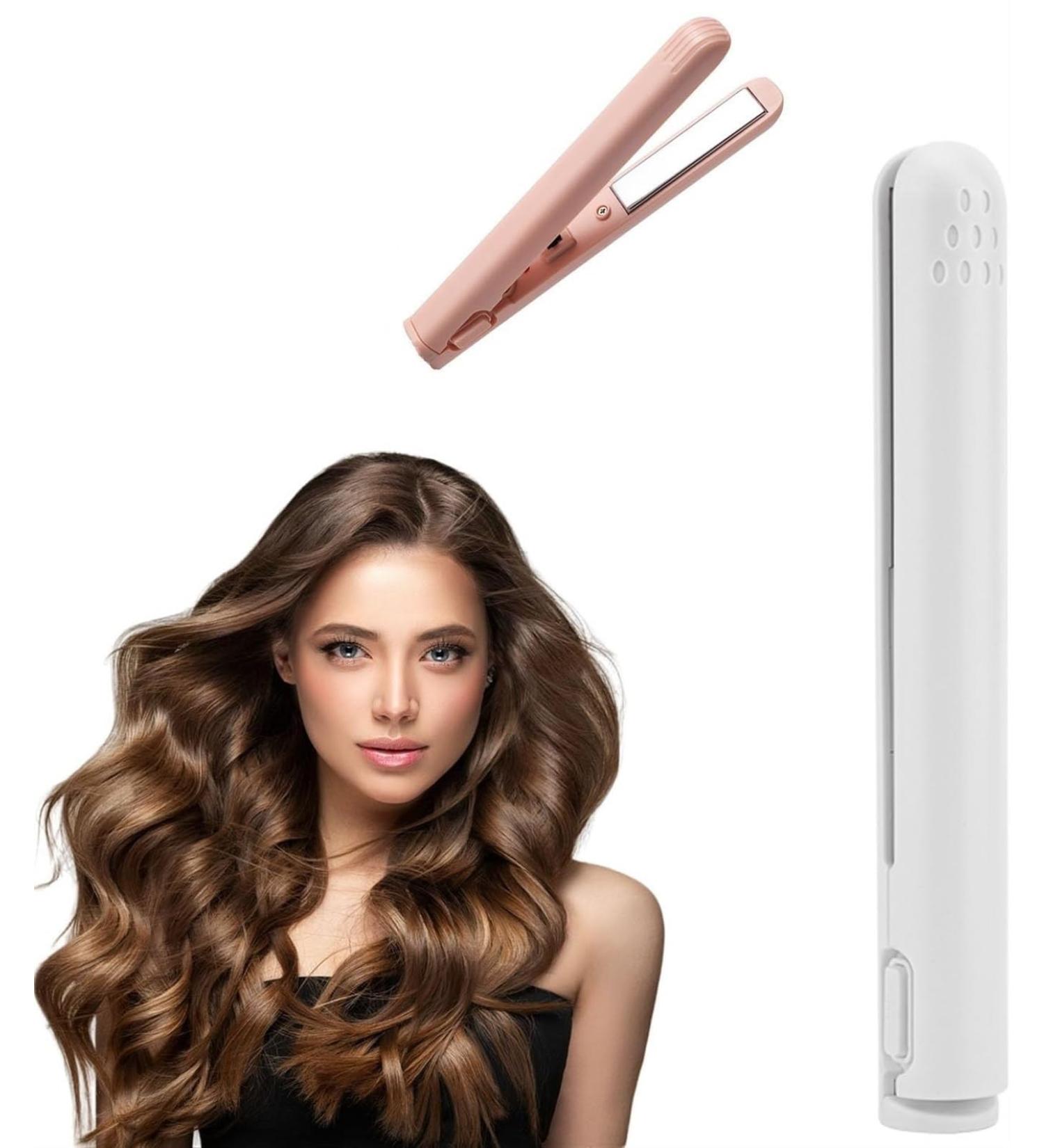 Portrait Mini Dual-Purpose Curling Iron - 2-in-1 USB Hair Straightener & Curler | Portable Ceramic Hair Wand (6.7in White) for Travel - Buy Online on GoSupps.com