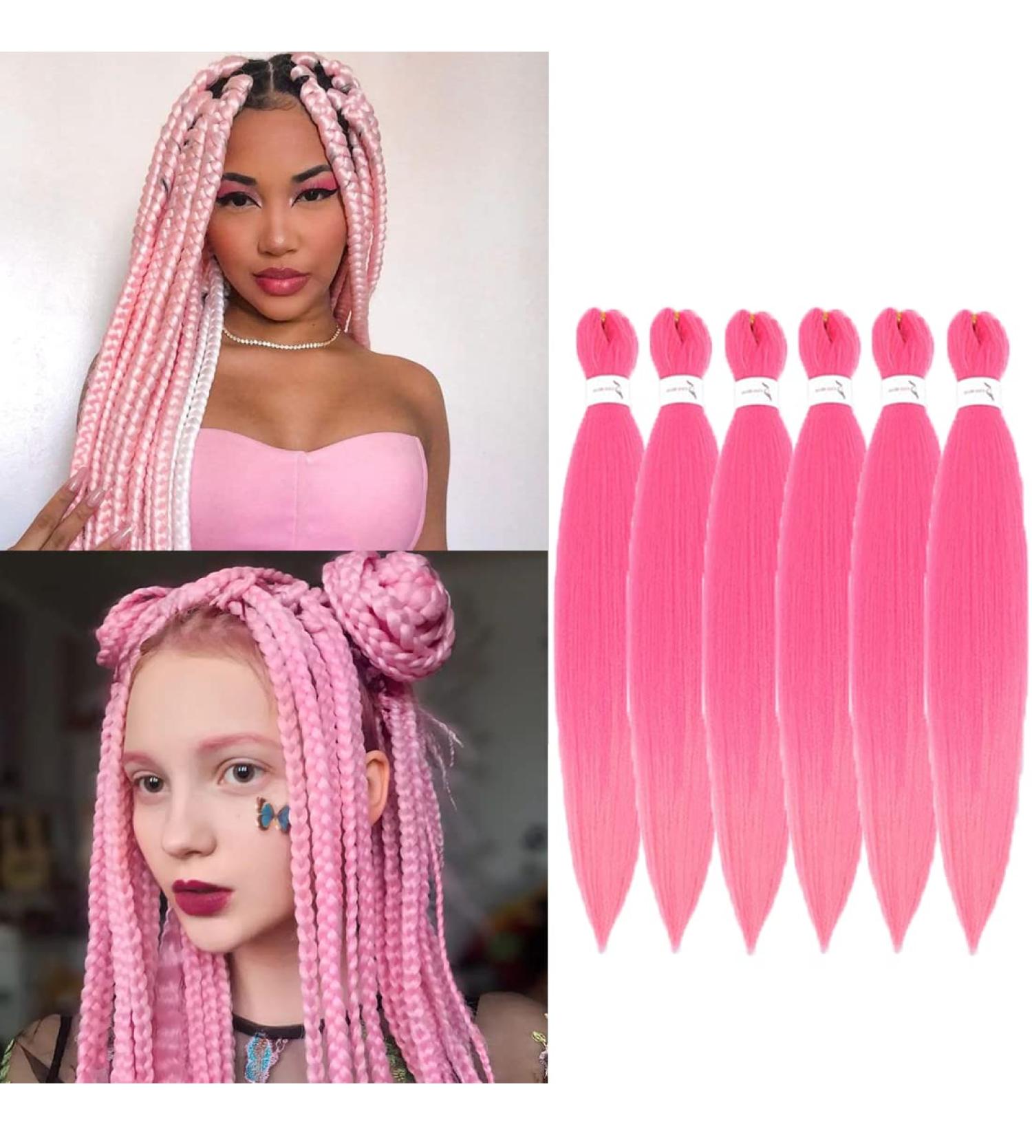 Pre-stretched Braiding Hair 6 Packs Kanekalon Synthetic Fiber itch Free Crochet EZ Braids Soft Yaki Texture Braiding Hair Extensions (Pink#) 26 Inch (Pack of 6) Pink# - Buy Online on GoSupps.com