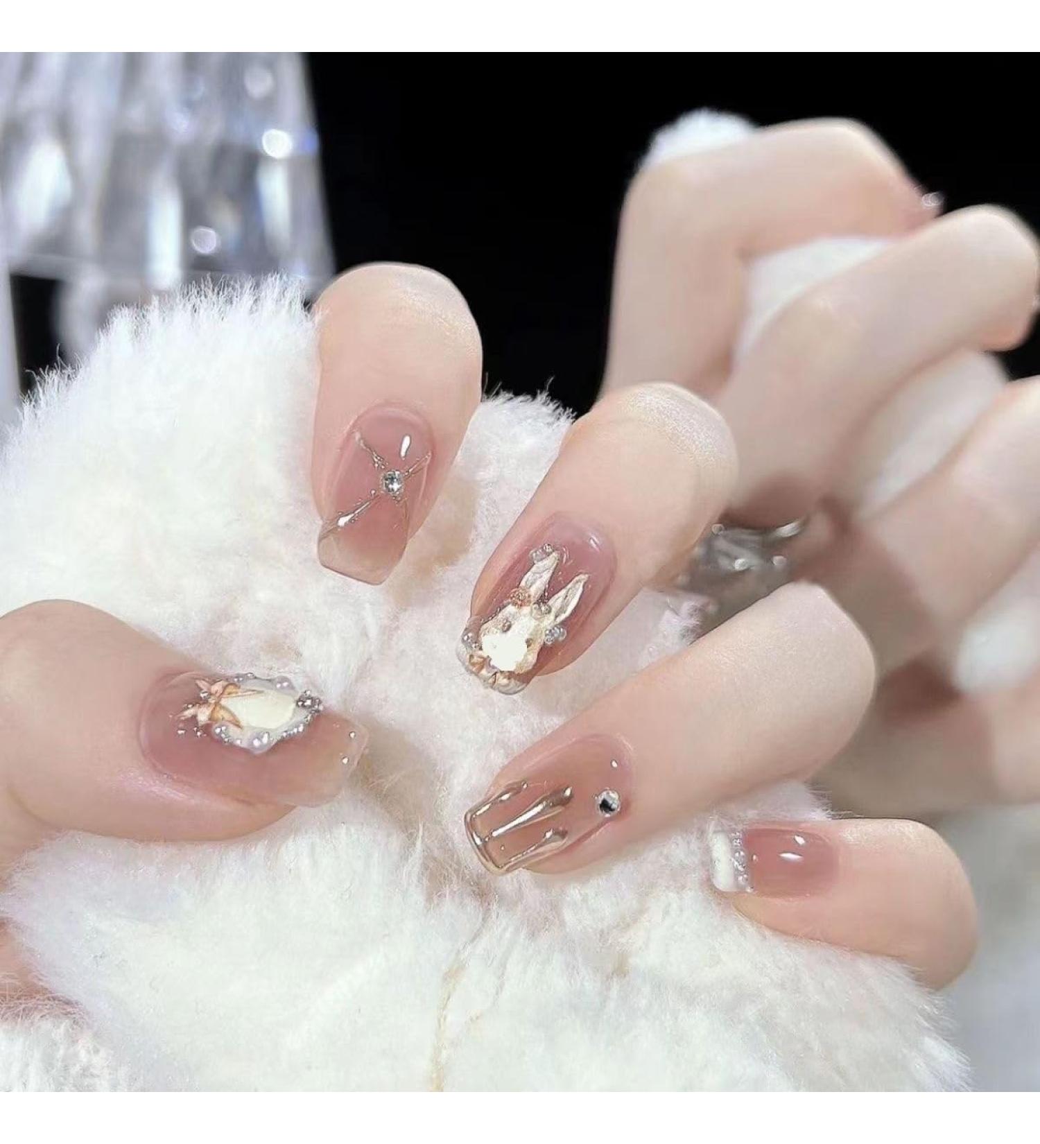 Handmade nail art wearing fake nail patches rabbit nail art detachable pink (Size : XS) - Buy Online on GoSupps.com