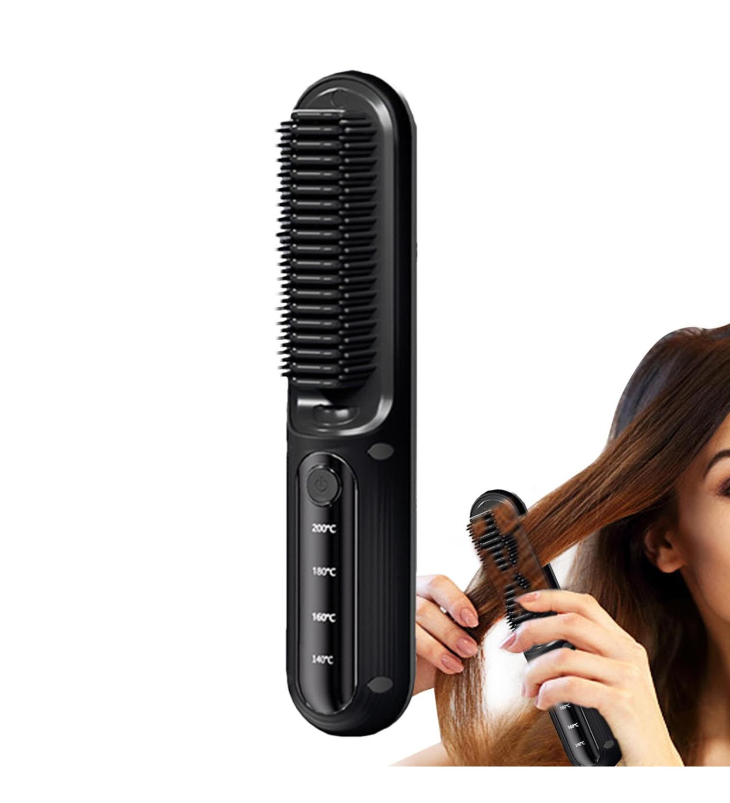 Buy Portable USB Rechargeable Brush Straightener - Ion Hair Straightening Comb with 4 Temps for Travel & Camping - Buy Online on GoSupps.com