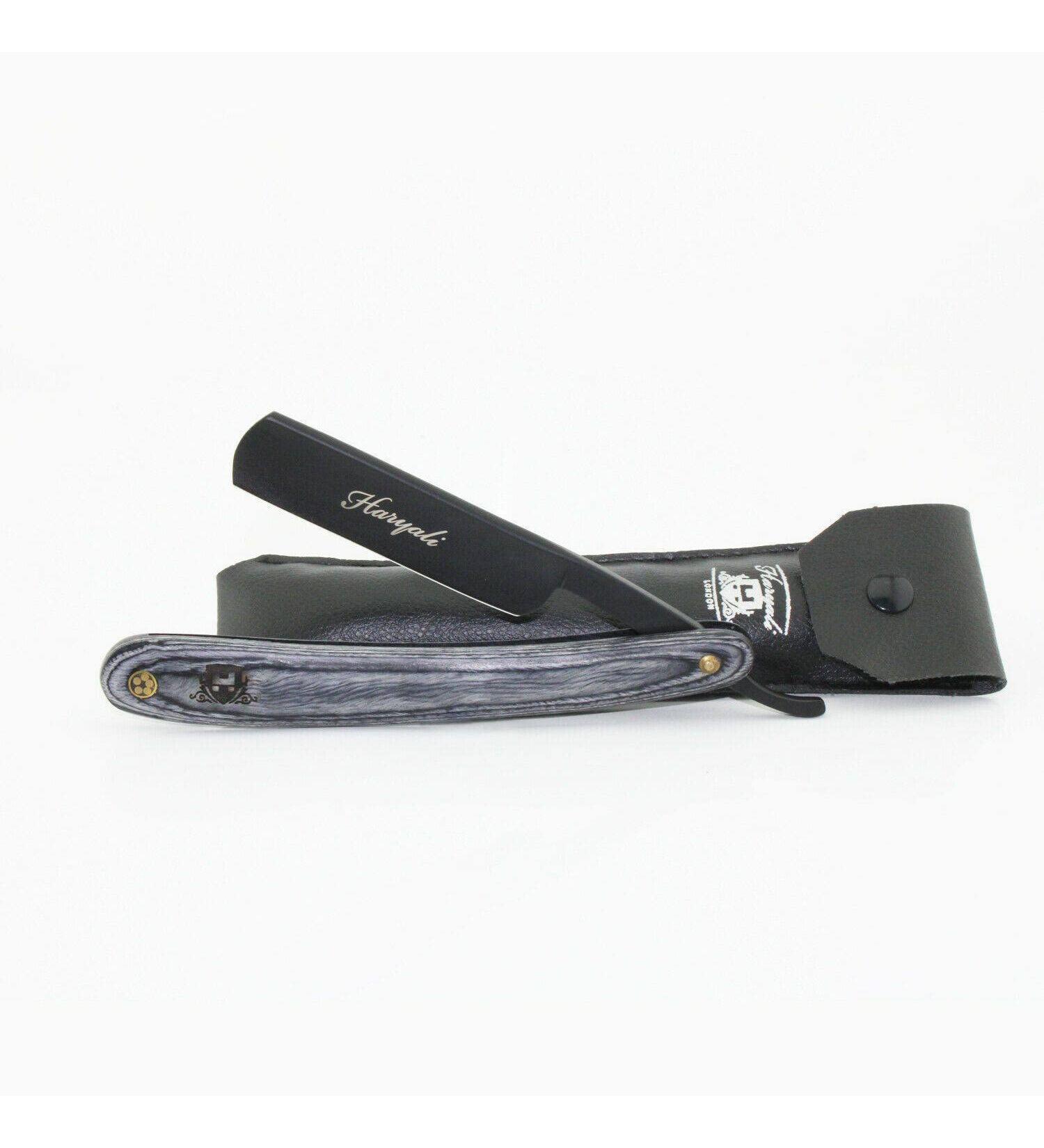 Haryali London Cut Throat Raziet - Wooden handle Straight Razor - Professional barber razor for men mustache & beard men razor set - black gray (point scale)
