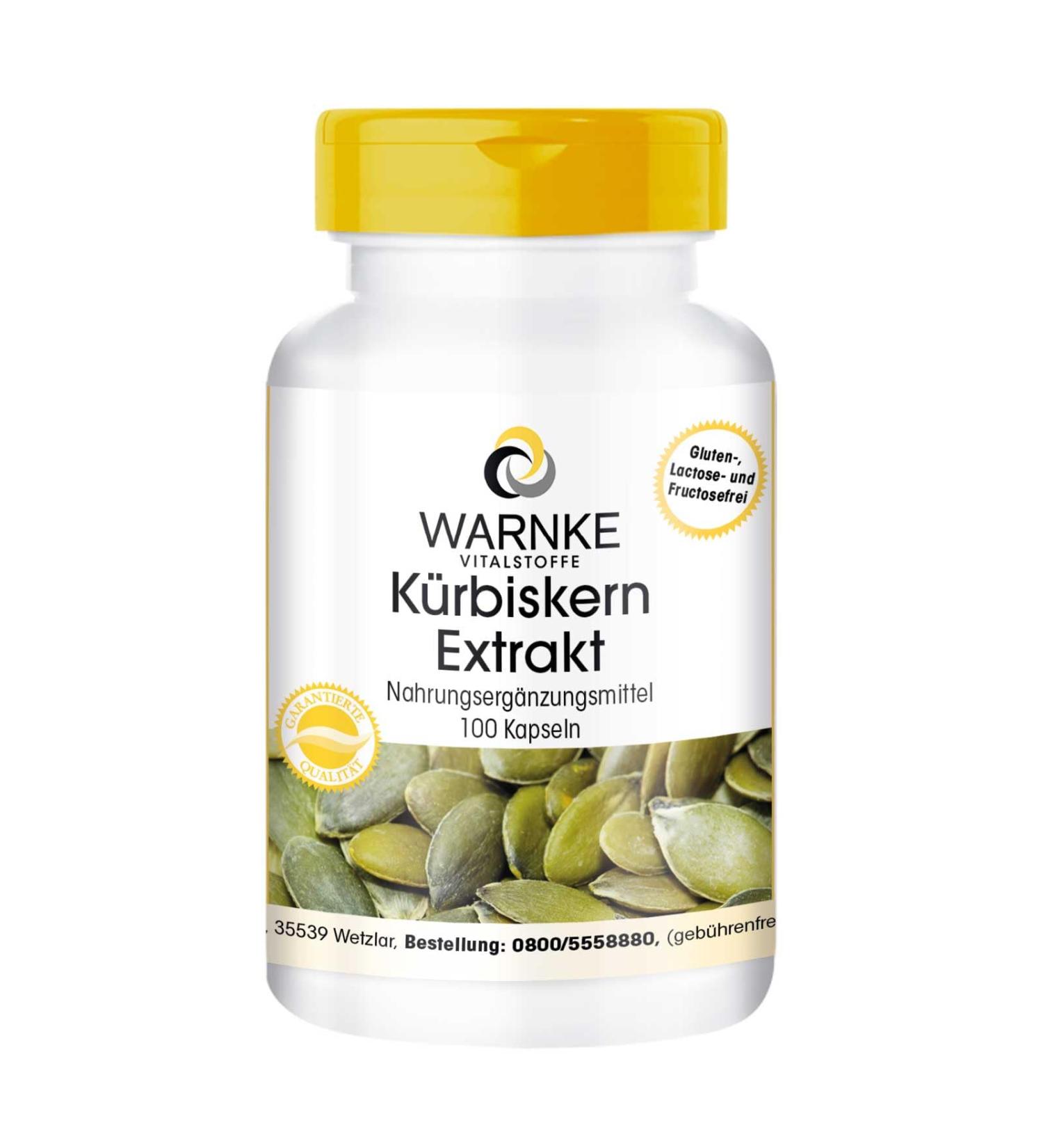 Pumpkin Seed Extract 500mg - High-Dose 100 Capsules with Vitamin E & Selenium | Warnke Vital Substances - German Pharmacy Quality - Buy Internationally - Buy Online on GoSupps.com