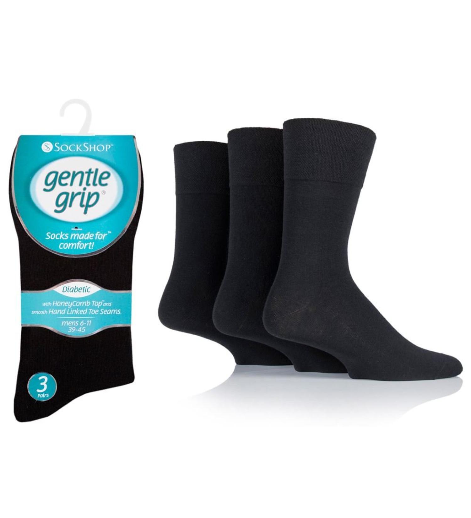 Sock Shop Mens Cotton Rich Gentle Grip Diabetic Socks 6-11 6-11 Black X 12 Pairs